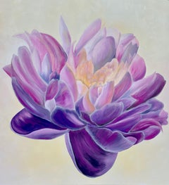 Peony, floral painting, Realism, Texas artist, Women in the Arts, 36 x 36 framed