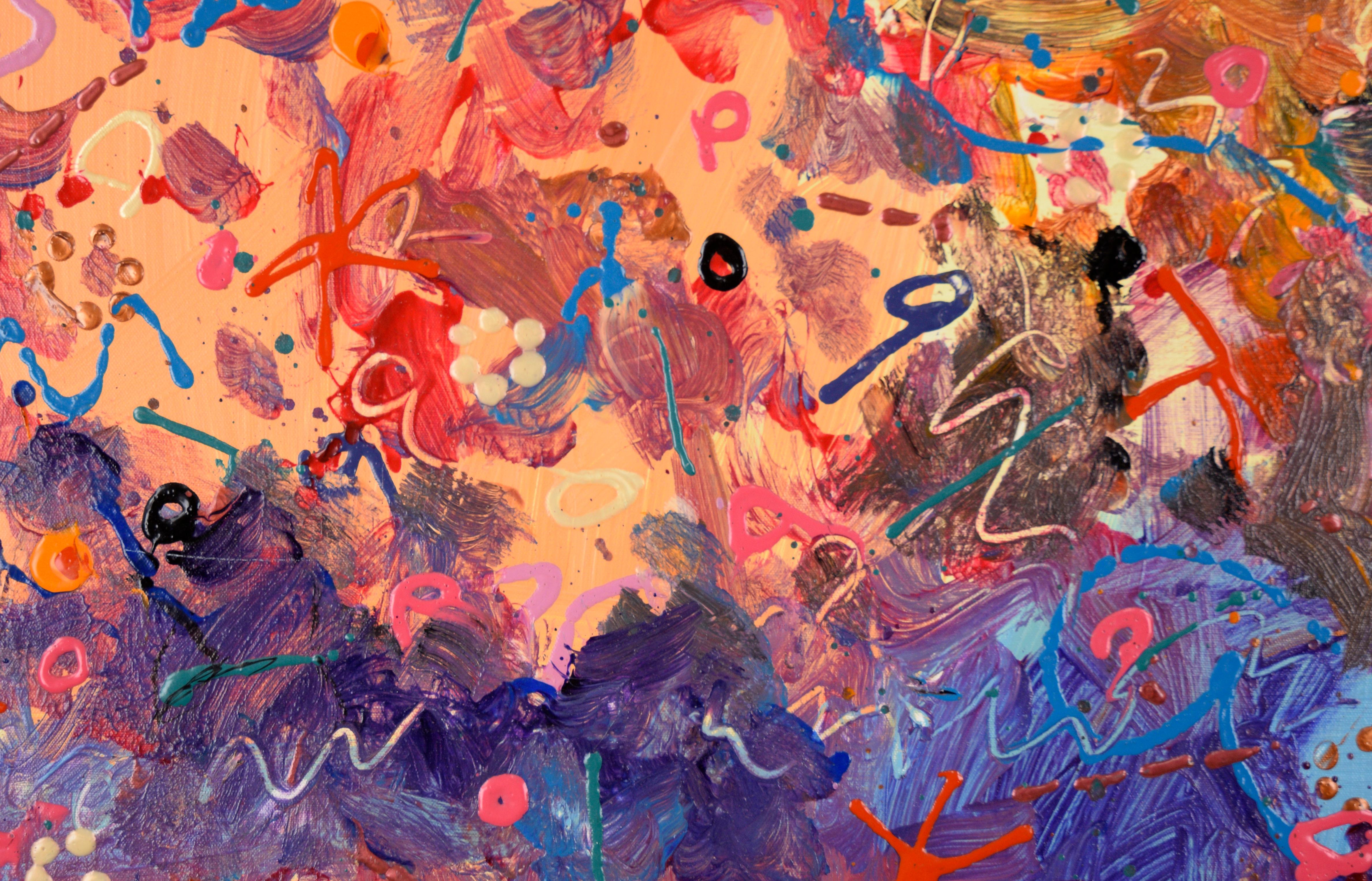 „Cosmic Enzymes on the Loose“ Abstrakt-expressionistische Komposition aus Acryl (Pink), Abstract Painting, von Debby Beck