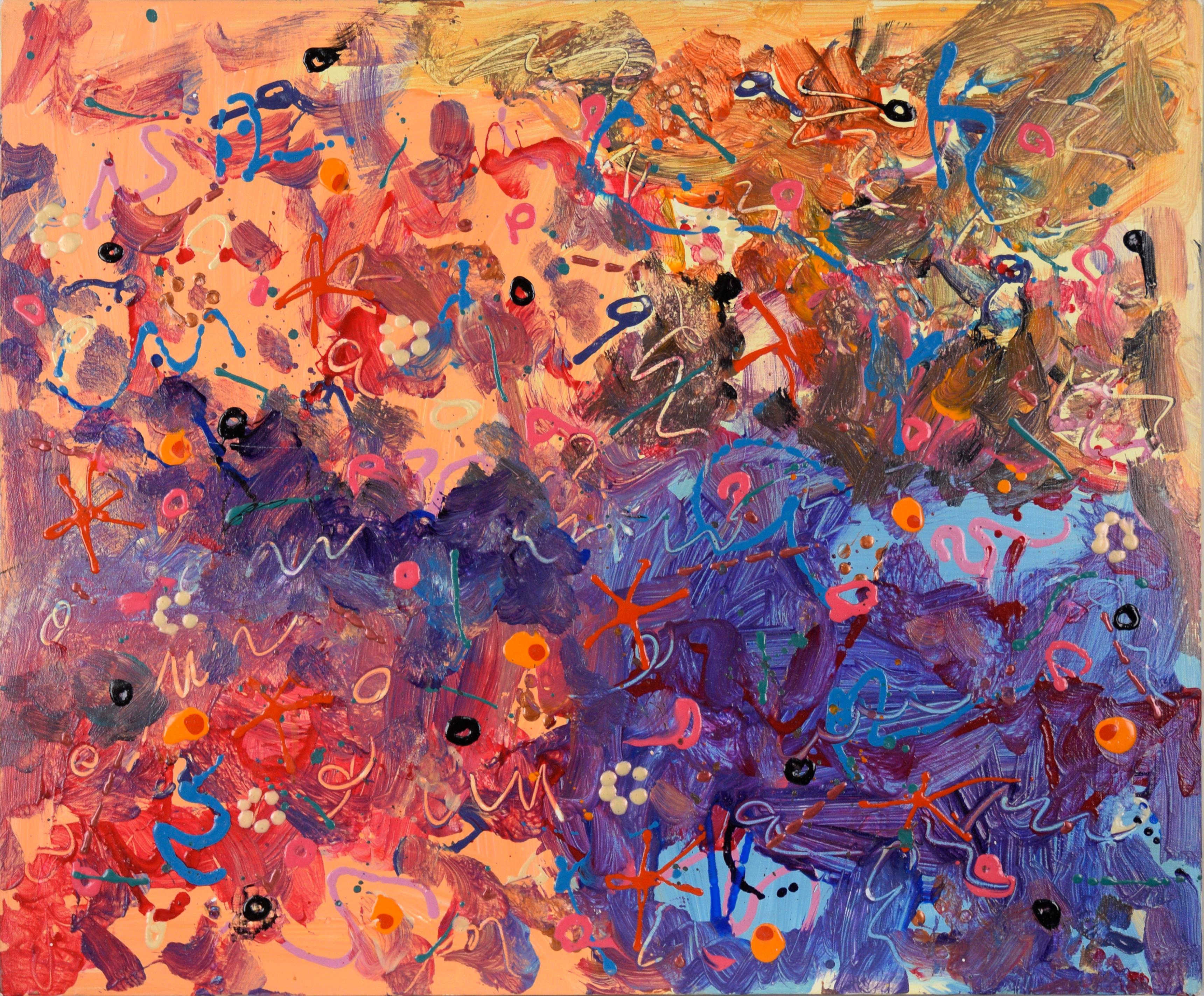 Debby Beck Abstract Painting - "Cosmic Enzymes on the Loose" Abstract Expressionist Composition in Acrylic