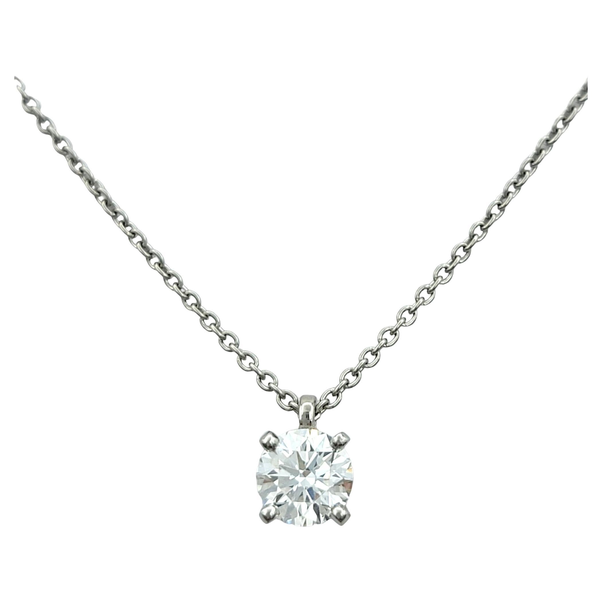 DeBeers DB Classic .59 Carat Round Diamond Solitaire Platinum Pendant Necklace For Sale