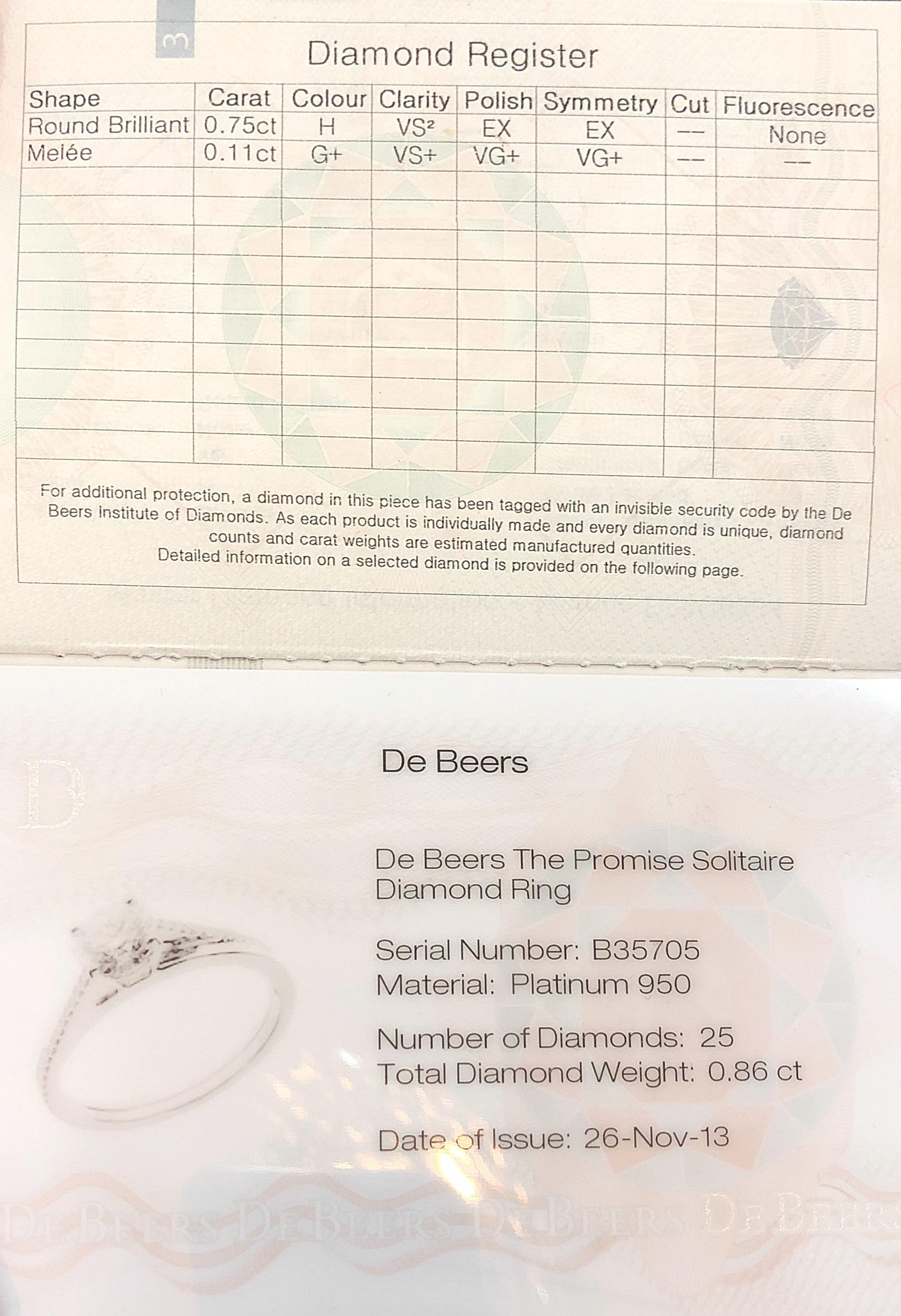 DeBeers ‘Promise’ Solitaire Engagement Ring In Good Condition In London, GB