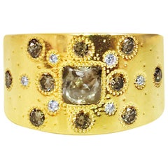 DeBeers Rough Fancy Colored Diamond and Yellow Gold Ring
