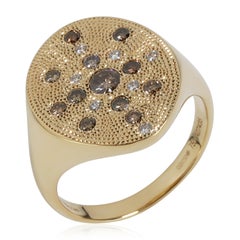 DeBeers Talisman Diamond Signet Style Ring in 18k Yellow Gold 0.52 Ctw