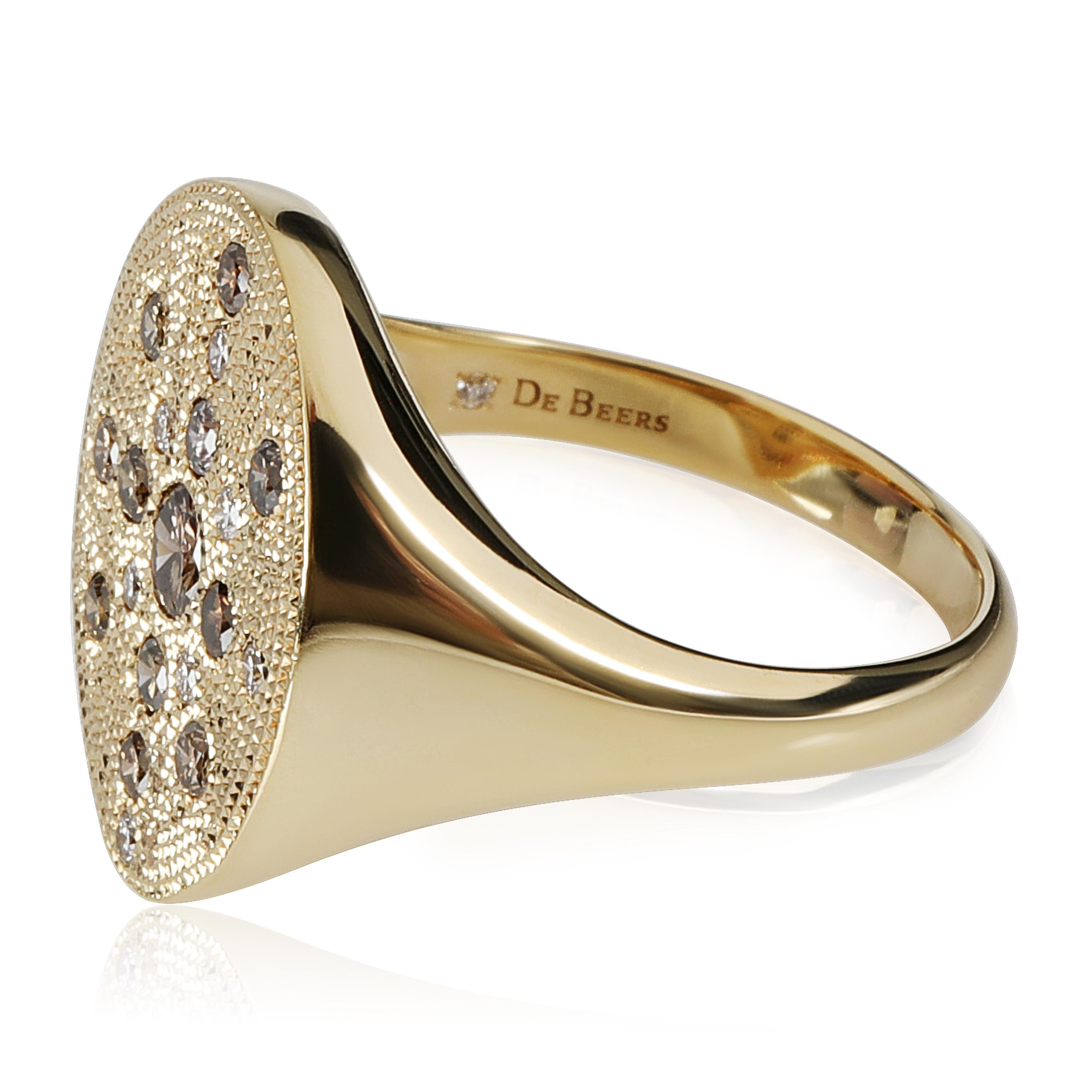 Women's or Men's DeBeers Talisman Diamond Signet Style Ring in 18k Yellow Gold 0.52 Ctw