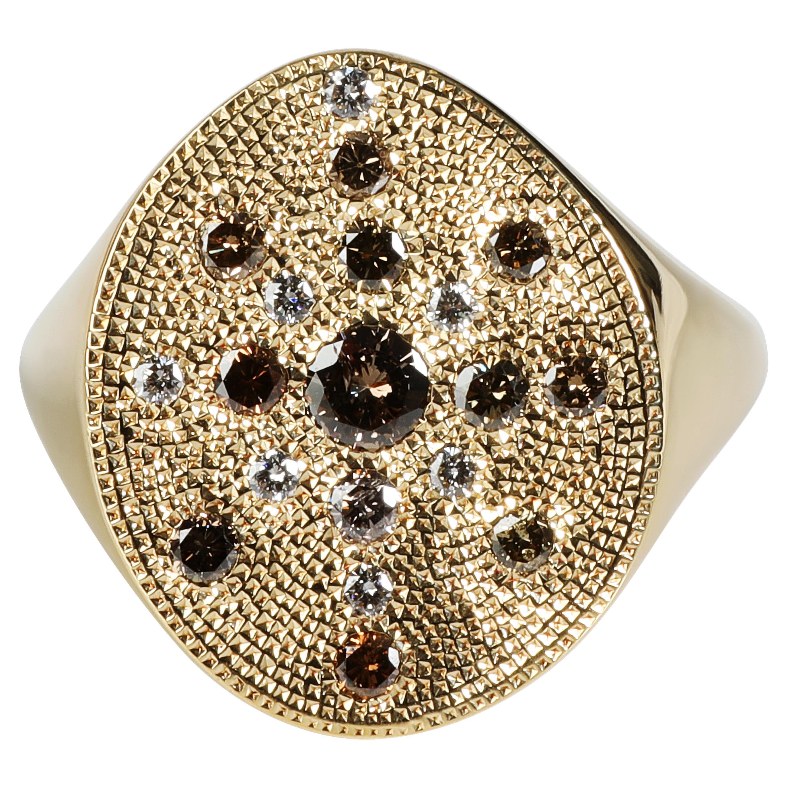 DeBeers Talisman Diamond Signet Style Ring in 18k Yellow Gold 0.52 Ctw