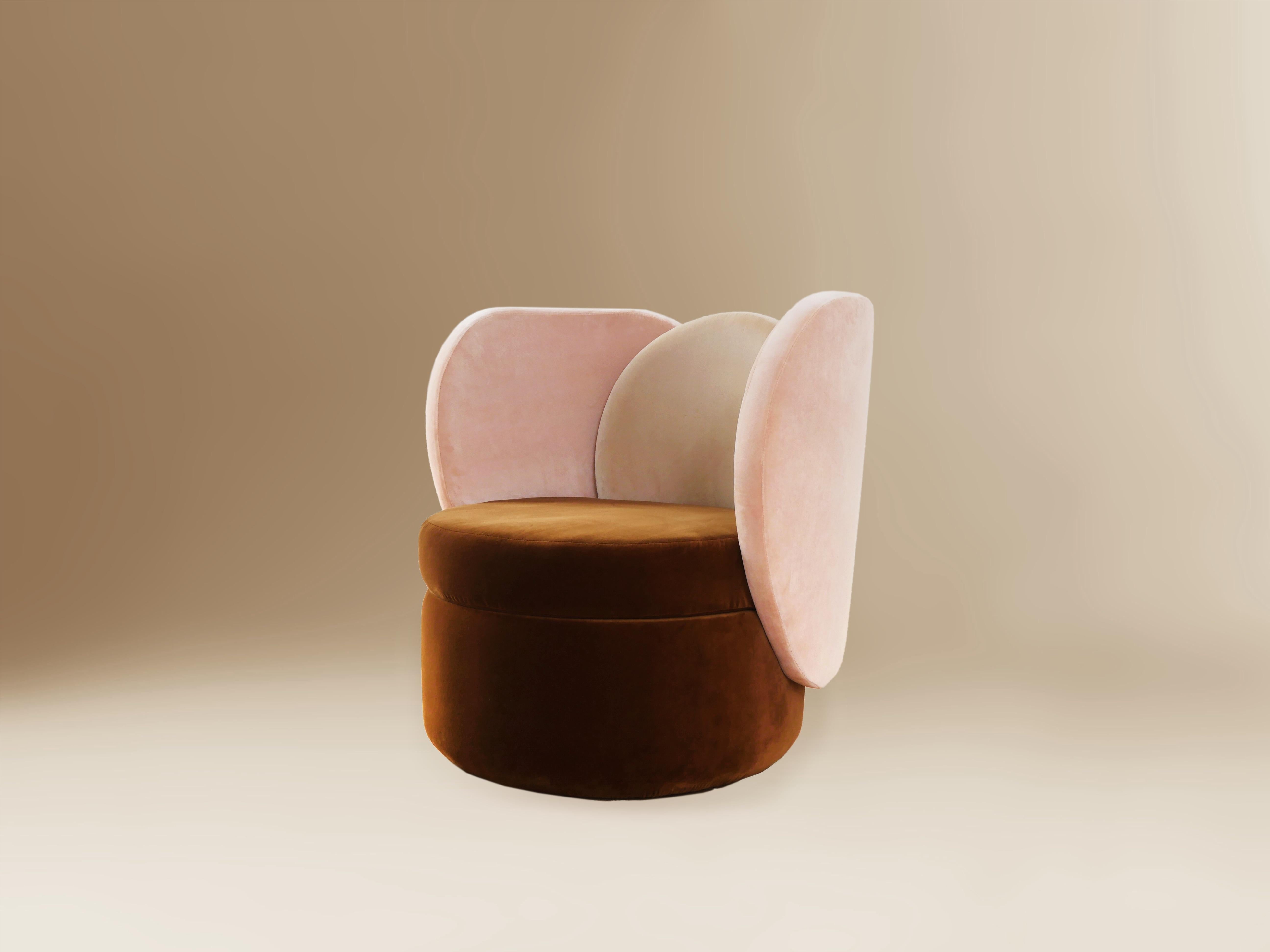 Portuguese Debi Contemporary Armchair pink & beige velvet by Sergio Prieto & Dovain Studio For Sale