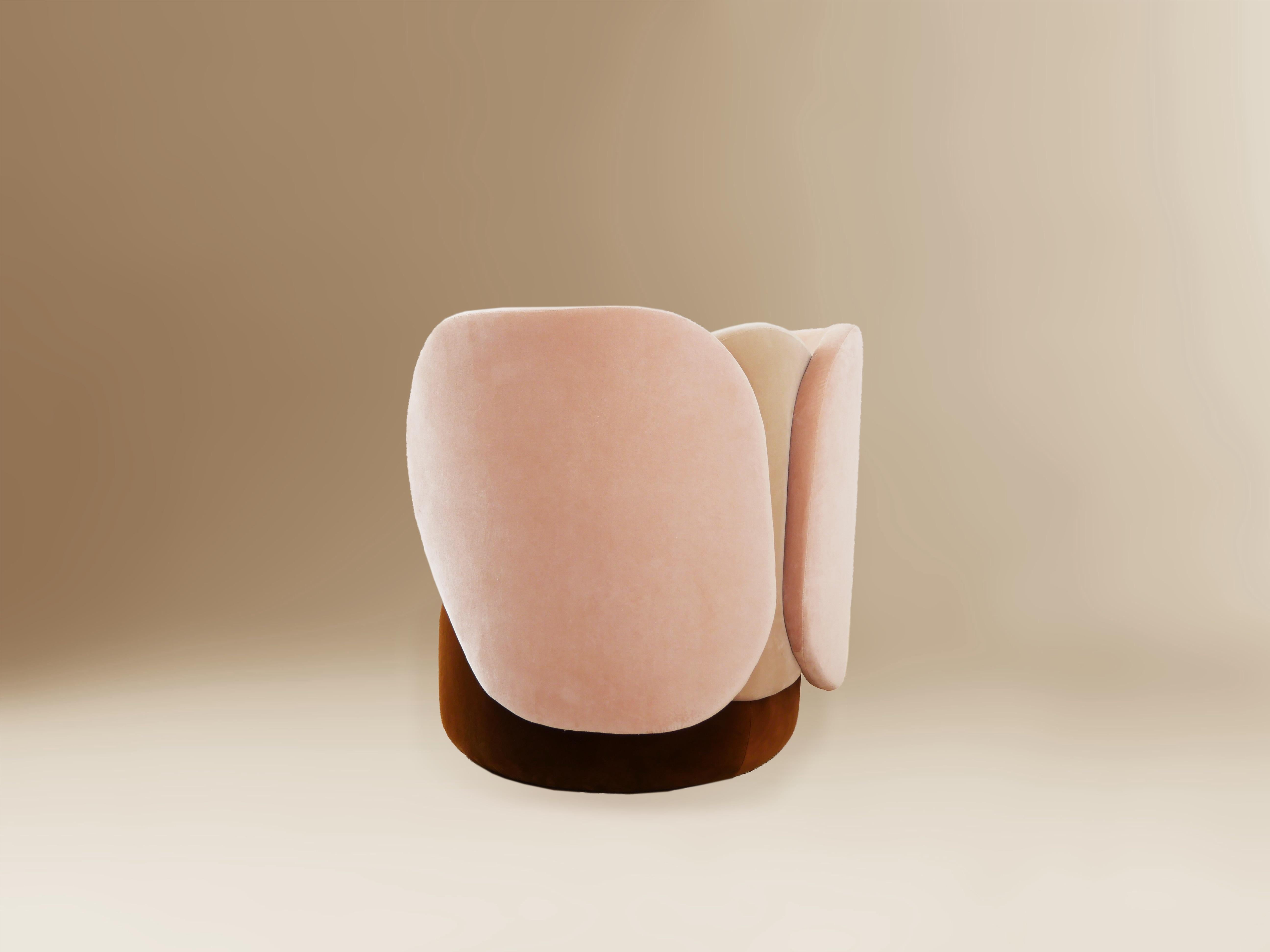 Velvet Debi Contemporary Armchair pink & beige velvet by Sergio Prieto & Dovain Studio For Sale