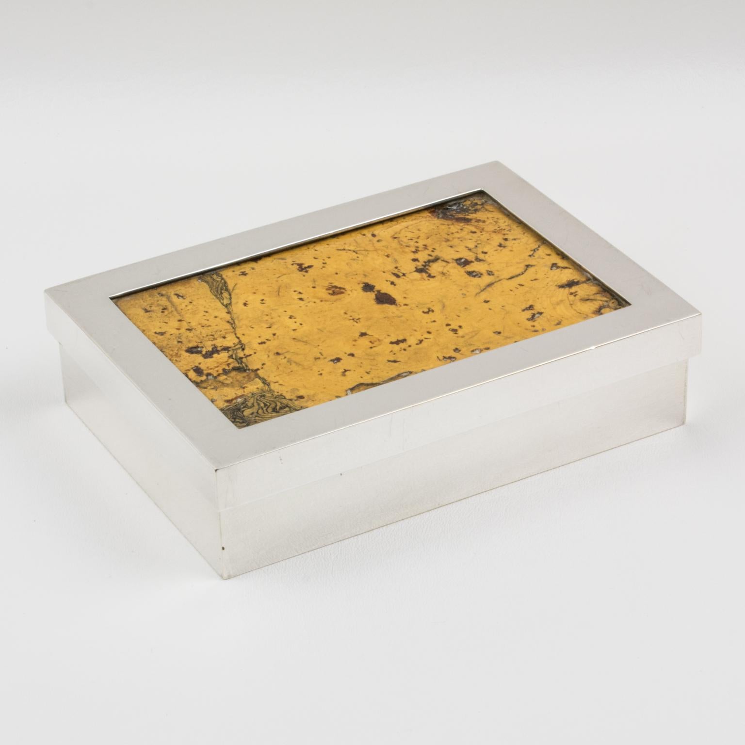 French Debladis Paris Art Deco Silver Plate and Cork Decorative Box, 1940s For Sale