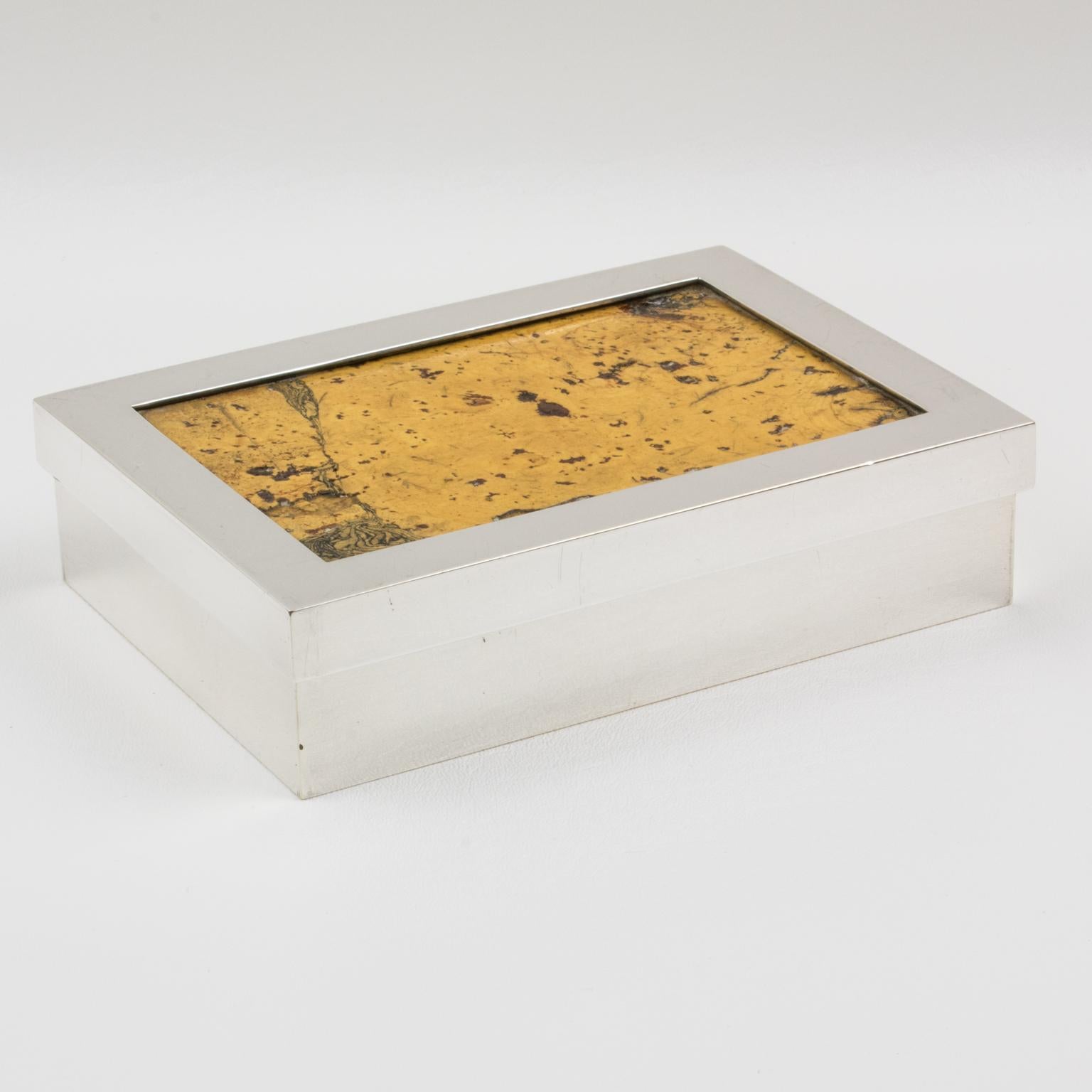 Debladis Paris Art Deco Silver Plate and Cork Decorative Box, 1940s In Good Condition For Sale In Atlanta, GA