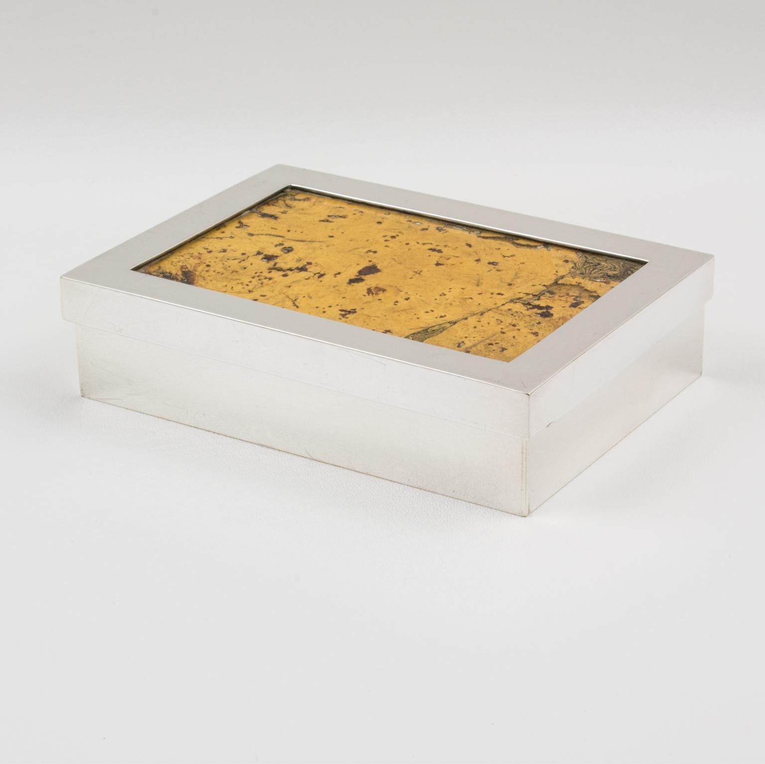 Mid-20th Century Debladis Paris Art Deco Silver Plate and Cork Decorative Box, 1940s For Sale