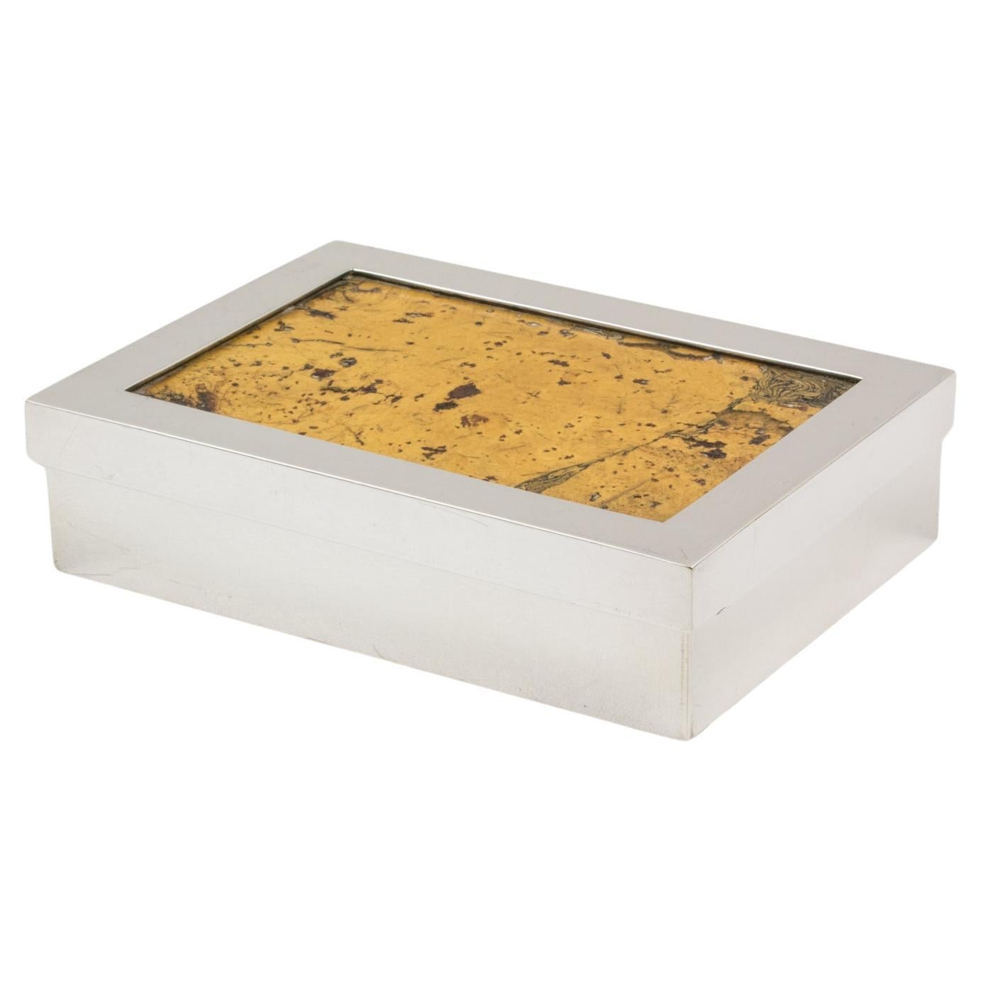 Debladis Paris Art Deco Silver Plate and Cork Decorative Box, 1940s For Sale