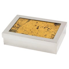 Caja decorativa Debladis París Art Decó de chapa de plata y corcho, años 40