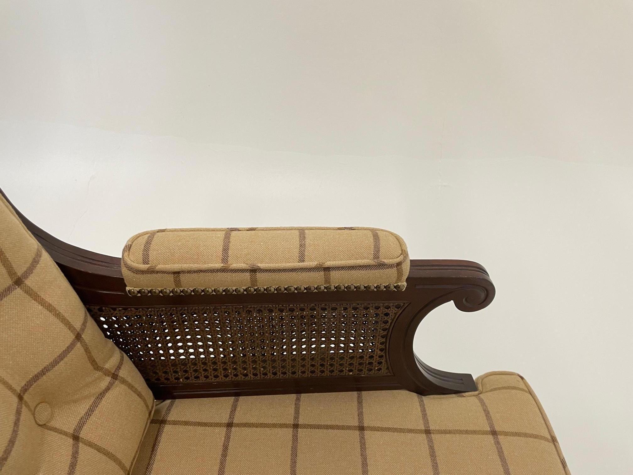 Late 20th Century Debonair Mahogany Club Chair by Baker with Camel & Brown Plaid Upholstery