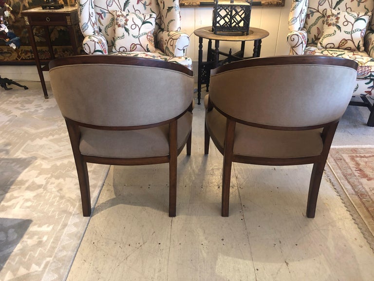 North American Debonair Pair of Faux Suede or Camelhair Club Chairs For Sale