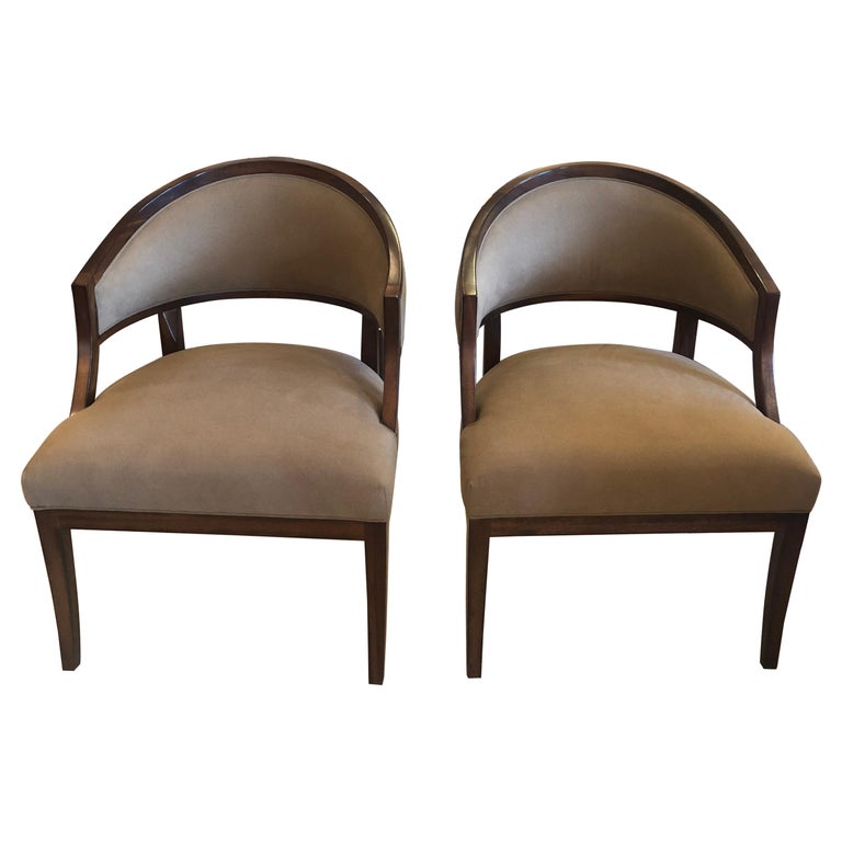 Debonair Pair of Faux Suede or Camelhair Club Chairs For Sale