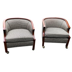 Vintage Debonair Pair of John Stuart Midcentury Glen Plaid and Mahogany Club Chairs