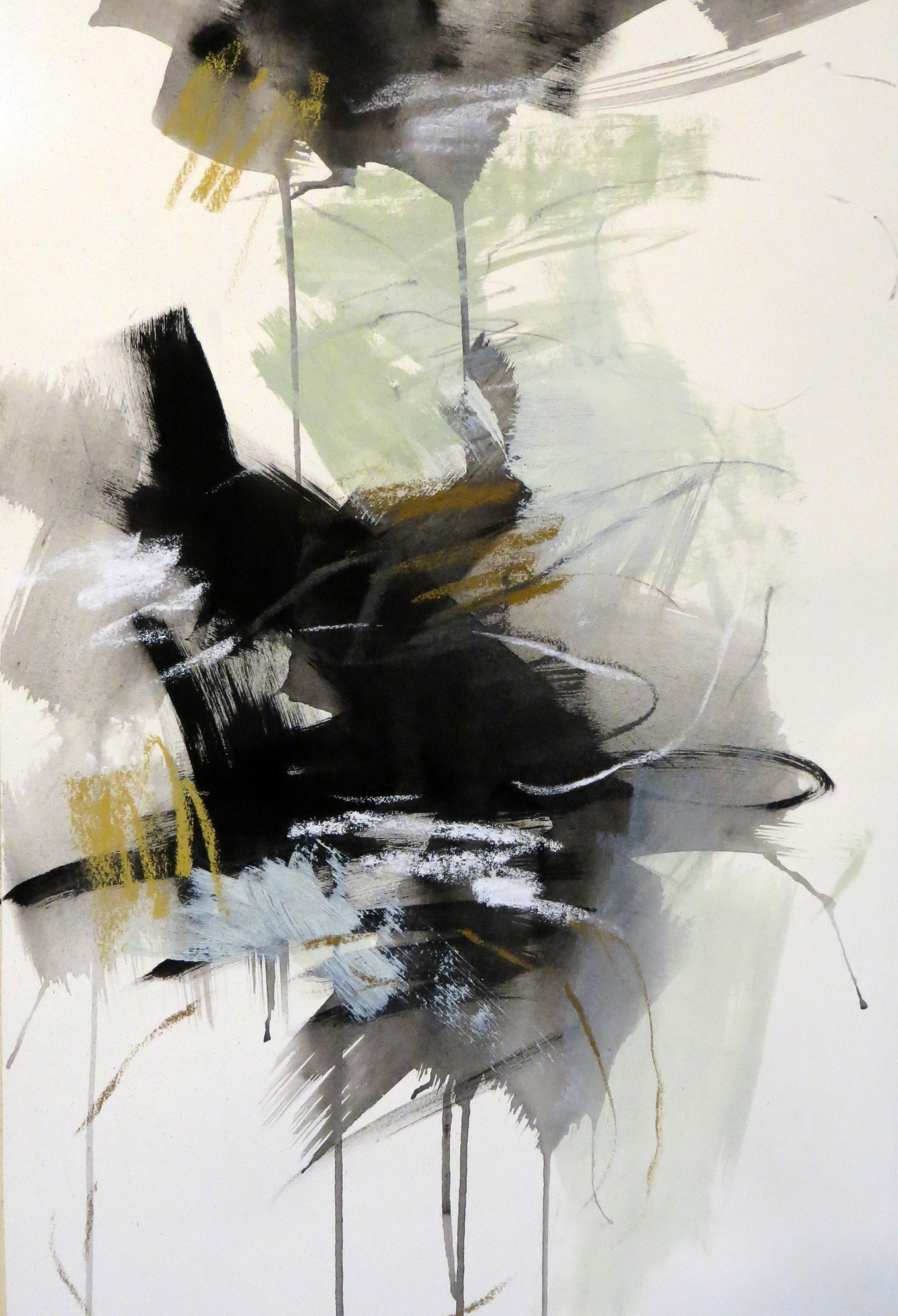 Debora Stewart Abstract Painting – Schwarz-Weiß 3:: Petite Vertical Botanical Abstract auf Papier