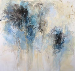 Grande peinture abstraite botanique à l'acrylique sur toile « Blue Garden » de Debora Stewart