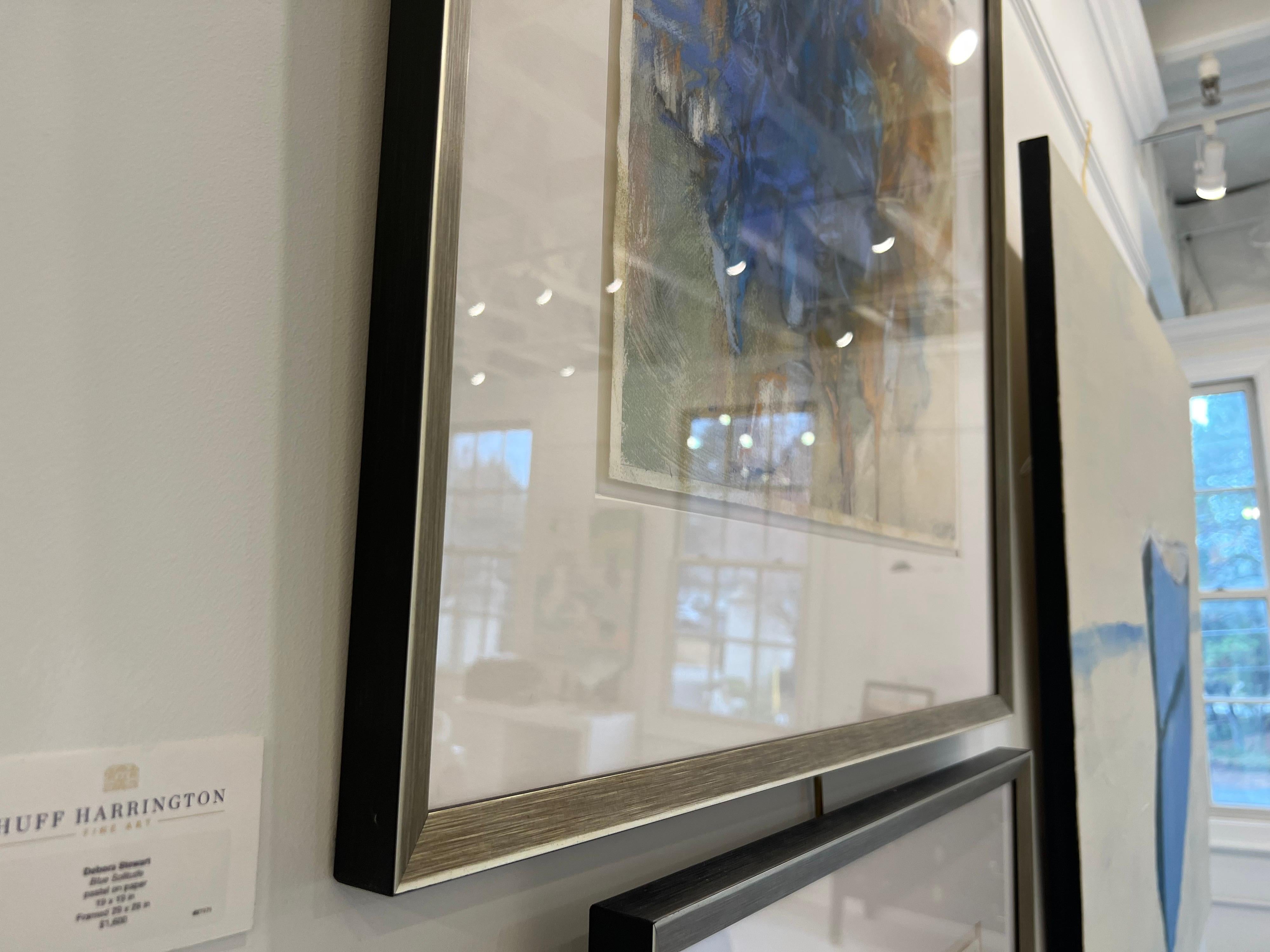 Blue Solitude by Debora Stewart, Framed Pastel on Paper Abstract Botanical 3