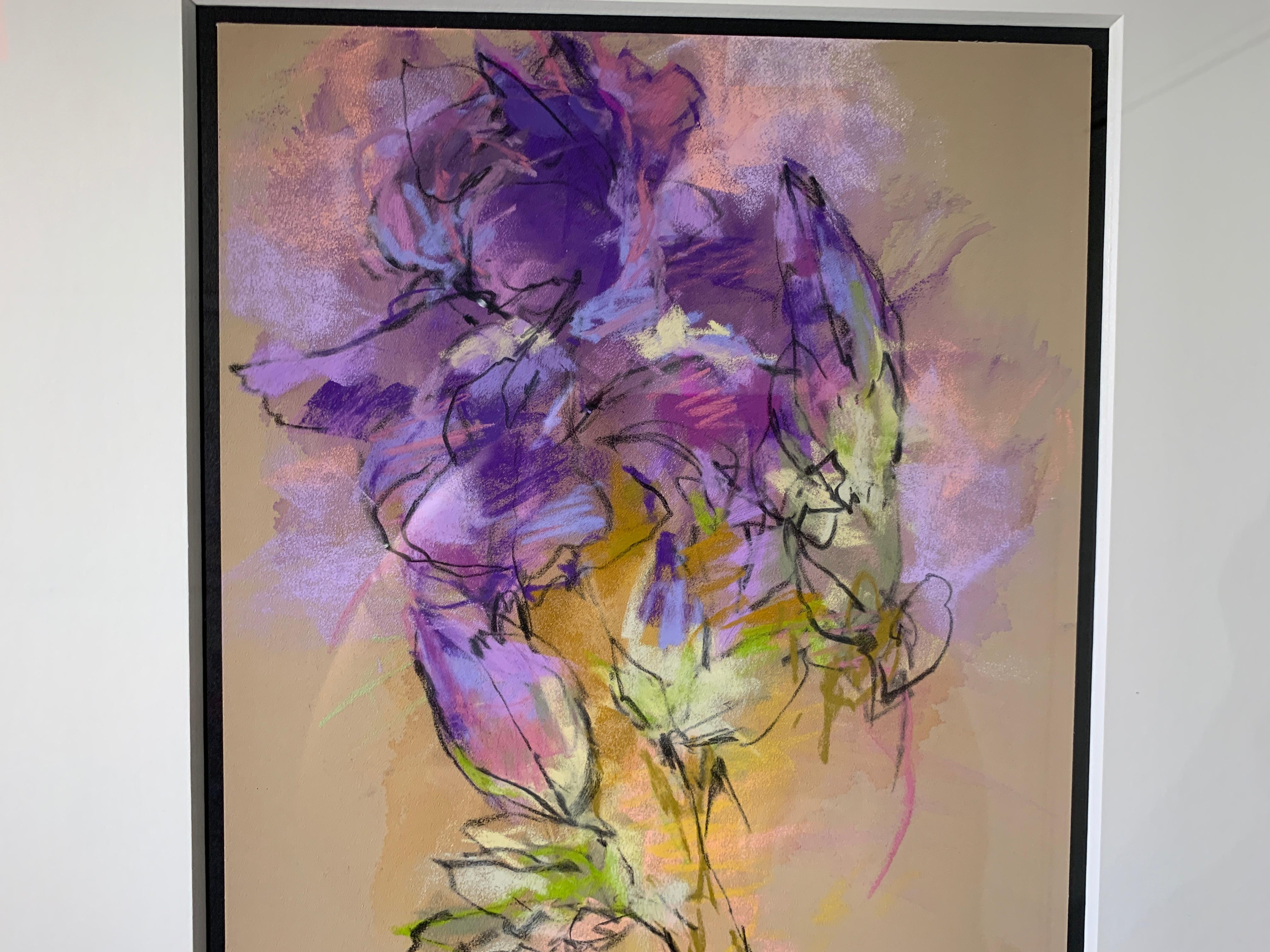 Monet's Irises I by Debora Stewart, Framed Pastel and Mixed Media Work on Paper 5