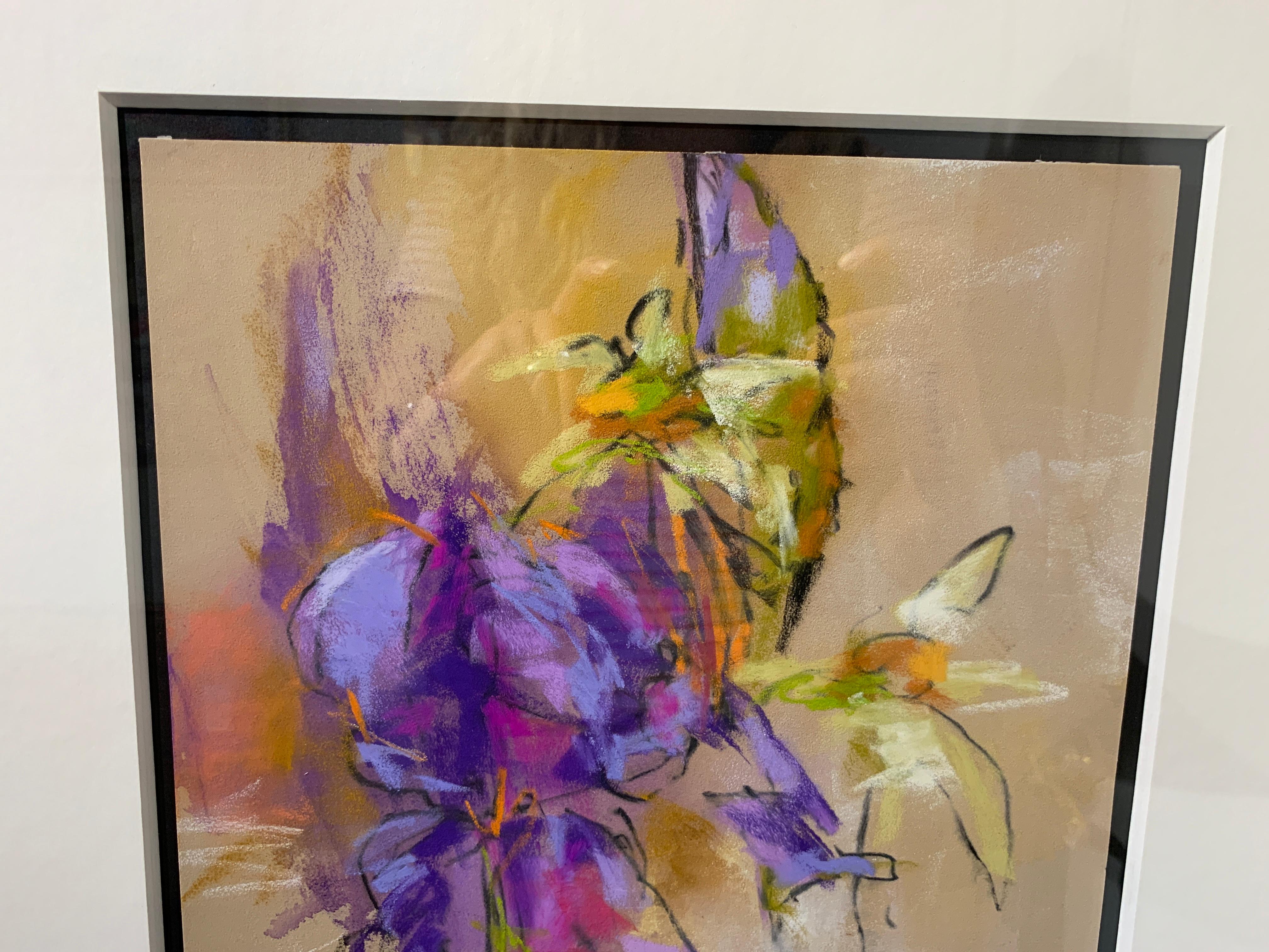 Monet's Irises II by Debora Stewart, Framed Pastel and Mixed Media Work on Paper 4