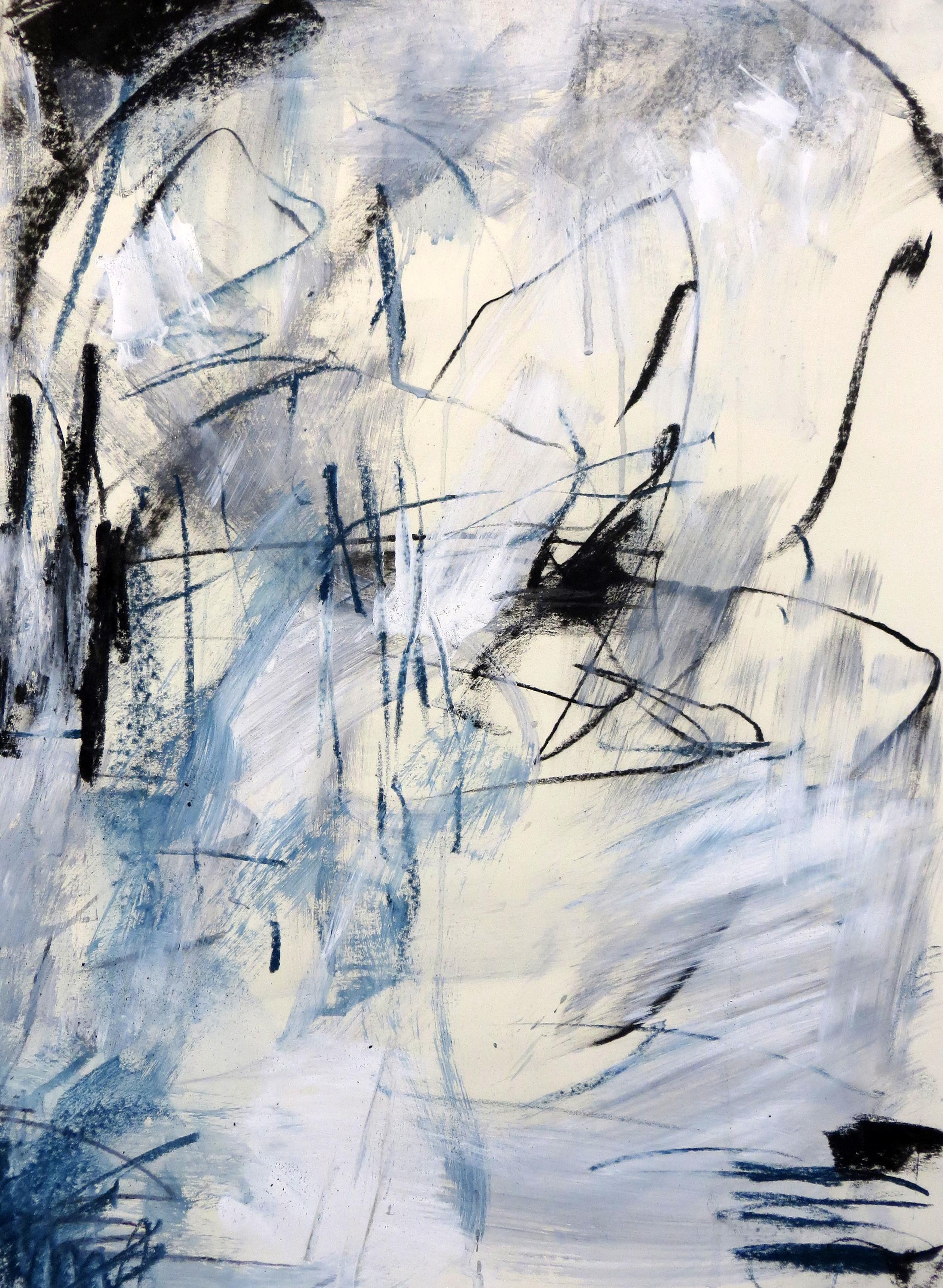 Debora Stewart Abstract Drawing - Monhegan 1, Petite Vertical Abstract Painting on Paper