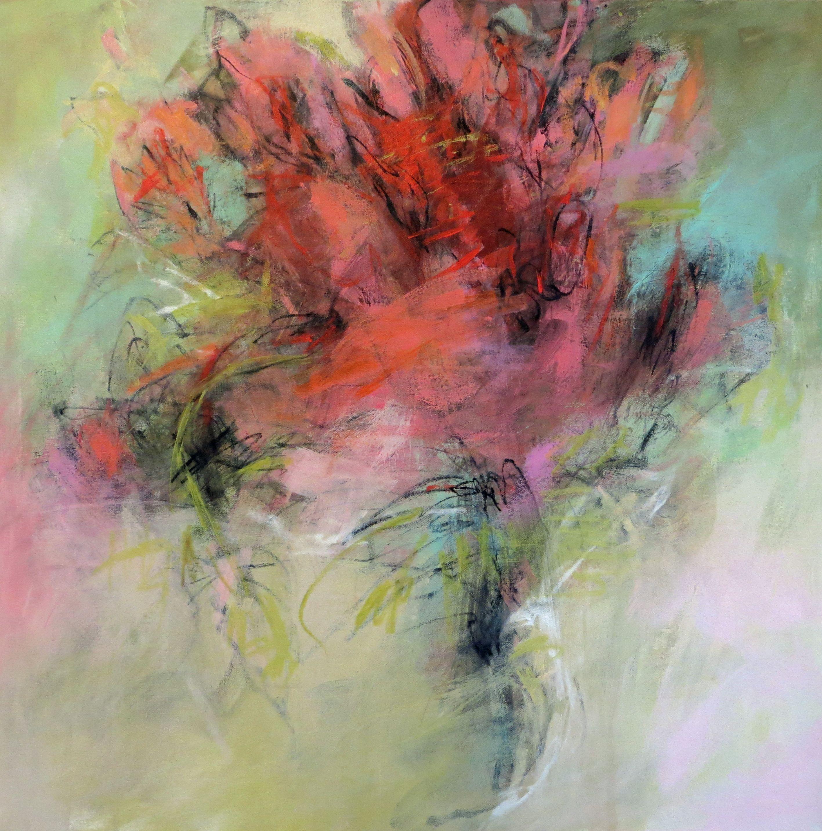 Debora Stewart Abstract Painting - Pink Flower, Painting, Acrylic on Canvas