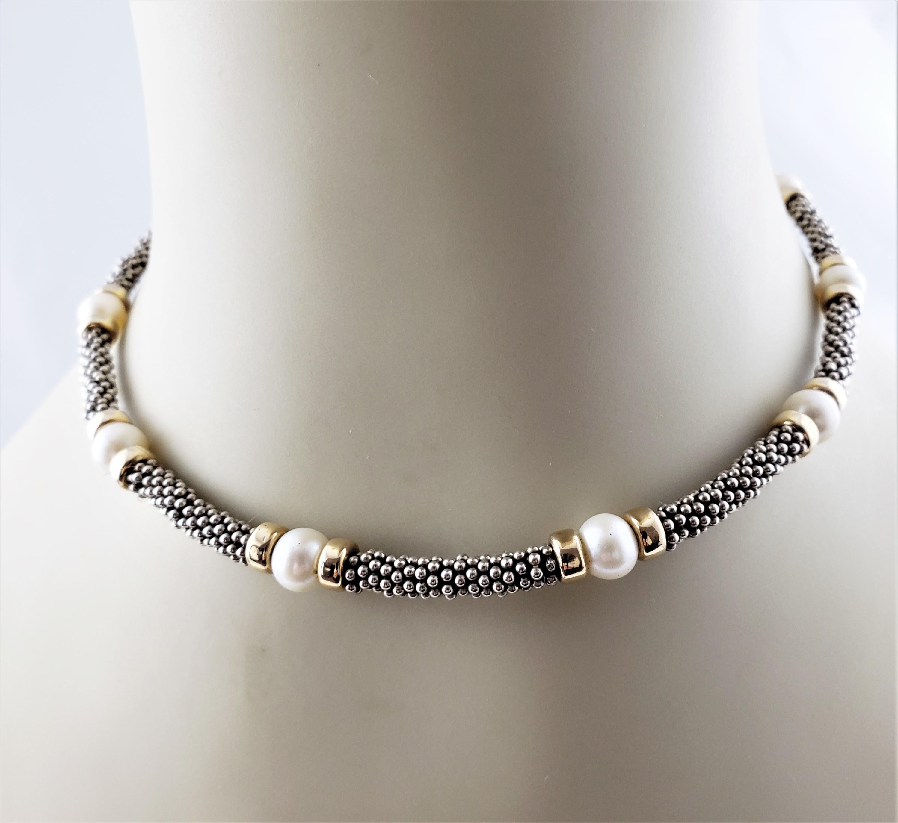 Ball Cut Deborah Armstong Co. Sterling Silver, 18 Karat Yellow Gold and Pearl Necklace