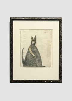 Deborah Barrett "Femme en costume d'animal" Graphite Mixte sur papier / Collage