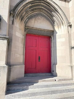 Red Church Door's Shadows, Photorealist 8 x 10 print in Detroit