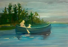 Used "Mirror Lake" - a nude woman and her dog in a canoe paddling on a calm lake.