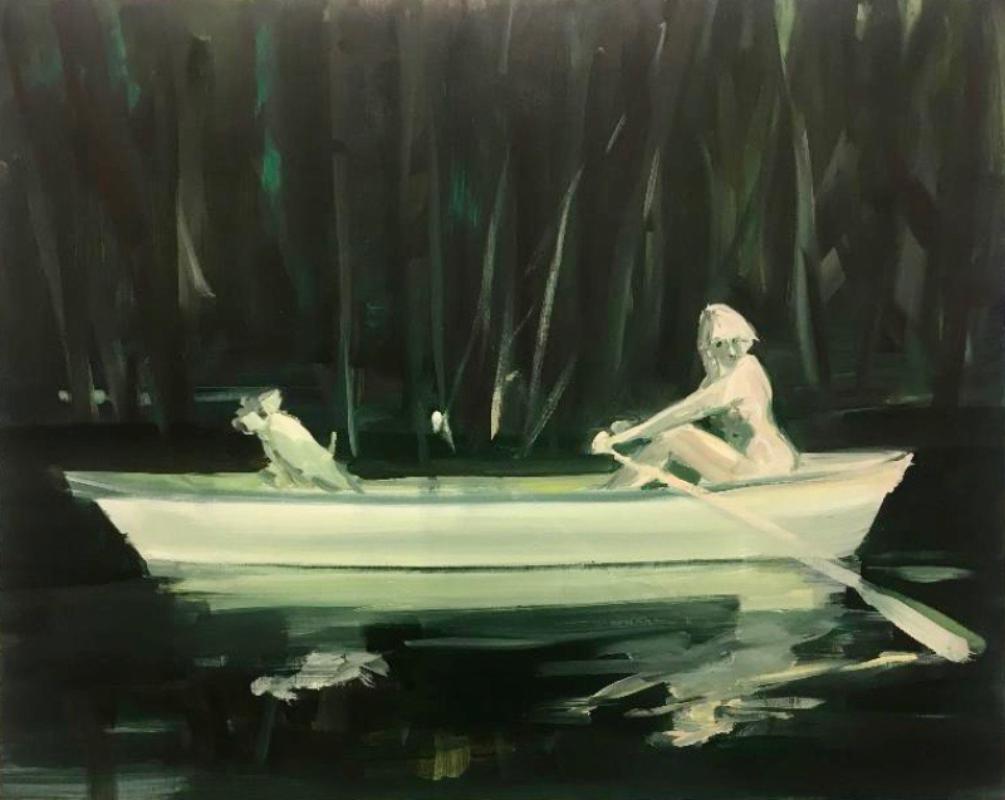 Deborah Brown Nude Painting - "Night Rower 3" Neo-expressionist oil on canvas