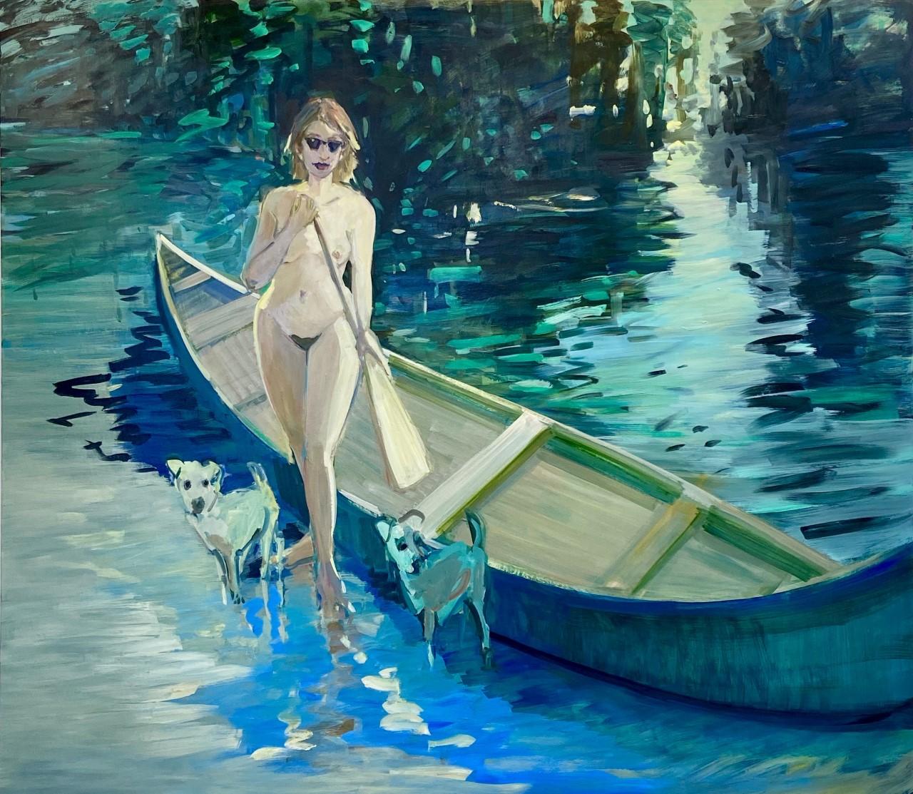 Deborah Brown Nude Painting - "The Paddler" - figurative nude, oil on canvas