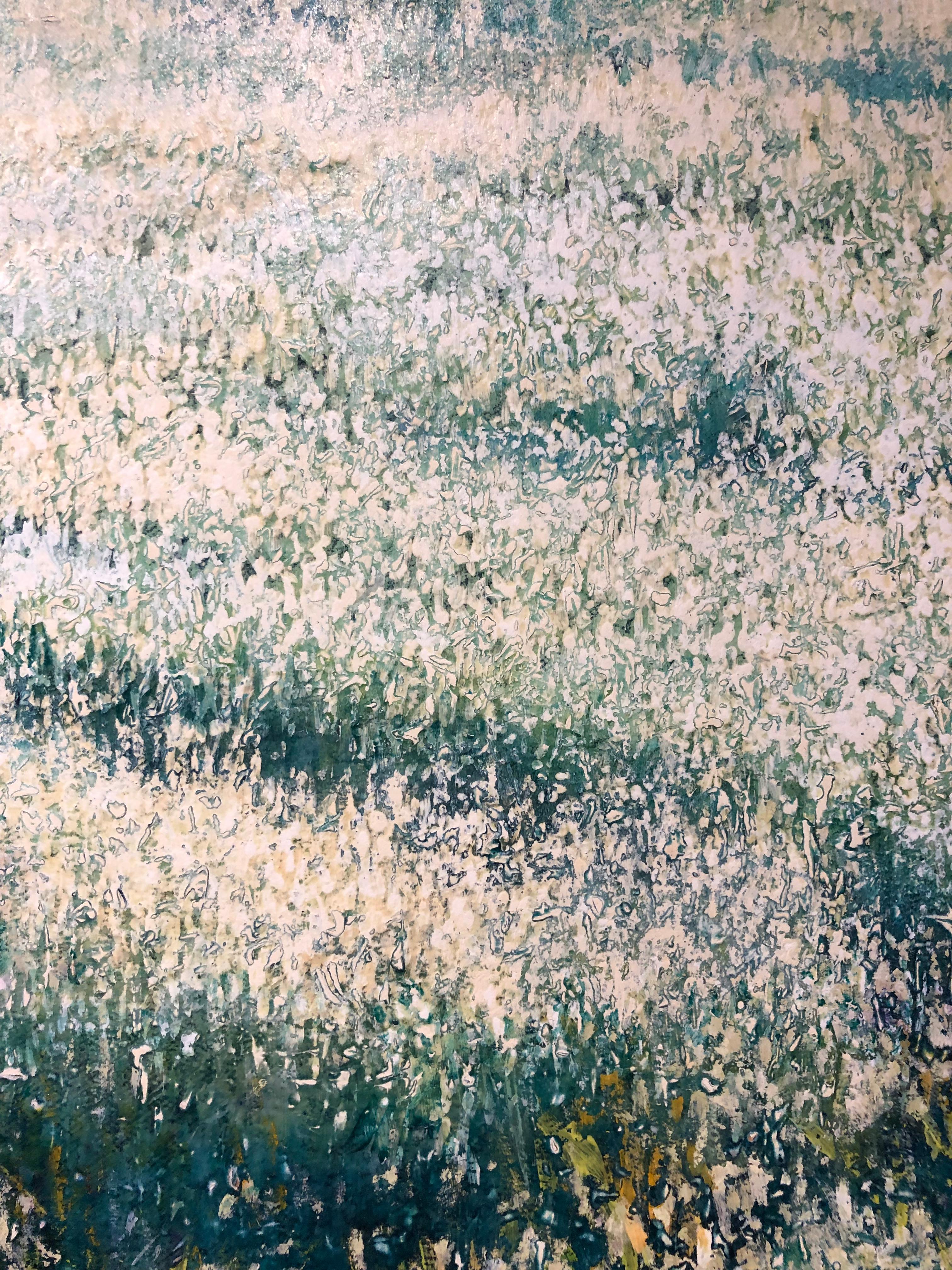 Barley Field - In Full Bloom on Rolling Hills, Oil on Canvas (Blau), Landscape Painting, von Deborah Ebbers