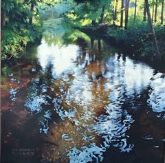 Light Play - Oil on Canvas Painting of Water and Trees with Reflecting Light