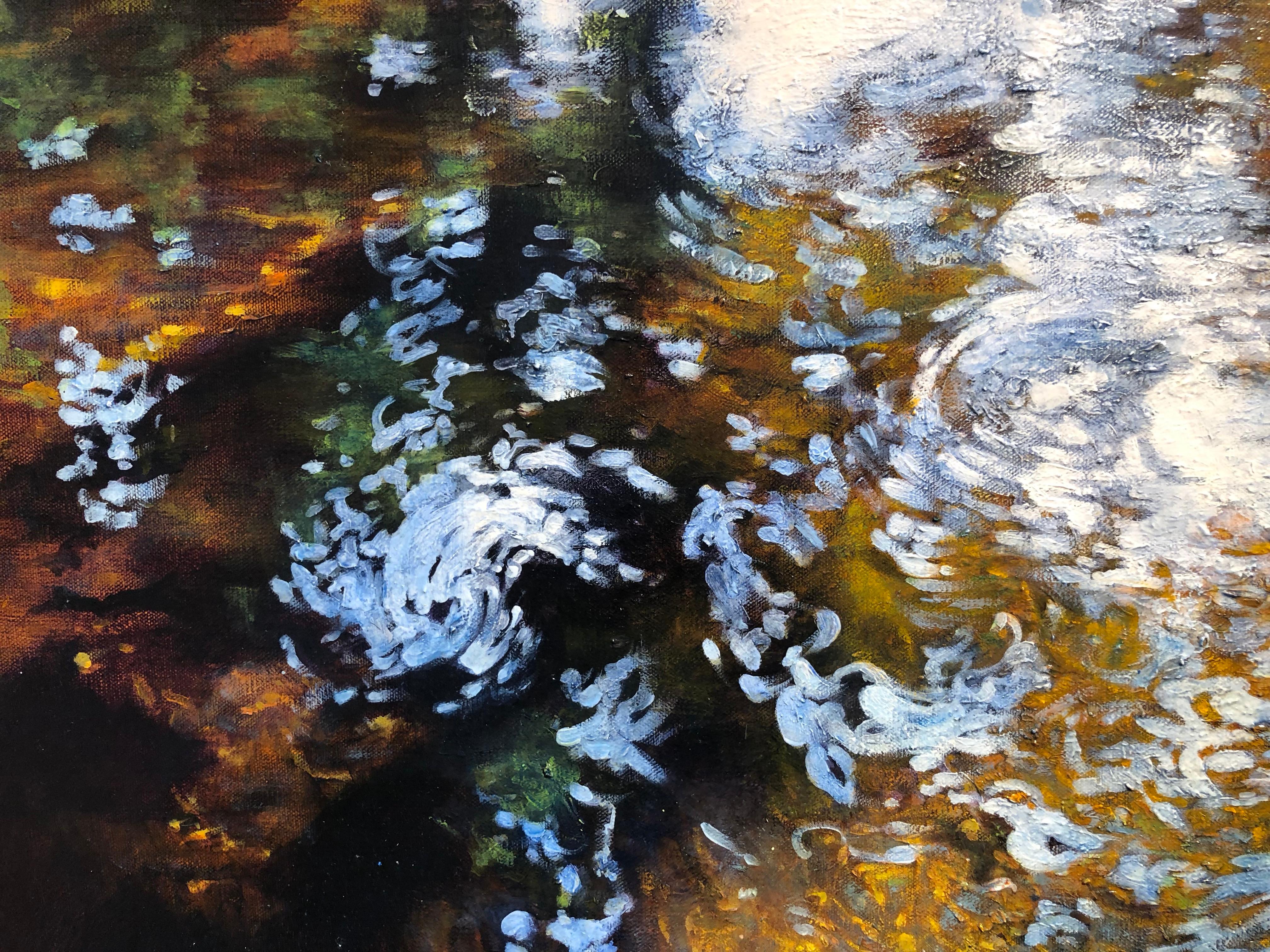 Light Play - Oil on Canvas Painting of Water and Trees with Reflecting Light 6