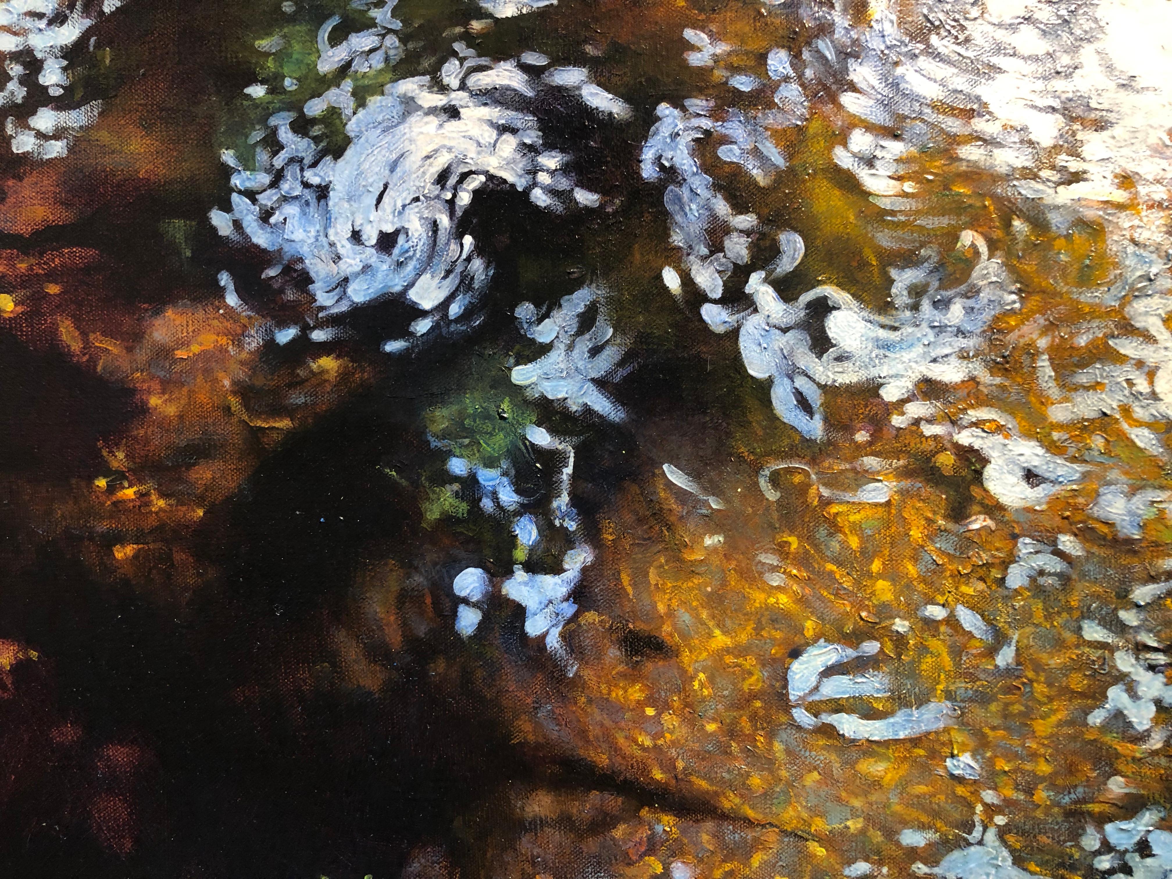 Light Play - Oil on Canvas Painting of Water and Trees with Reflecting Light 7