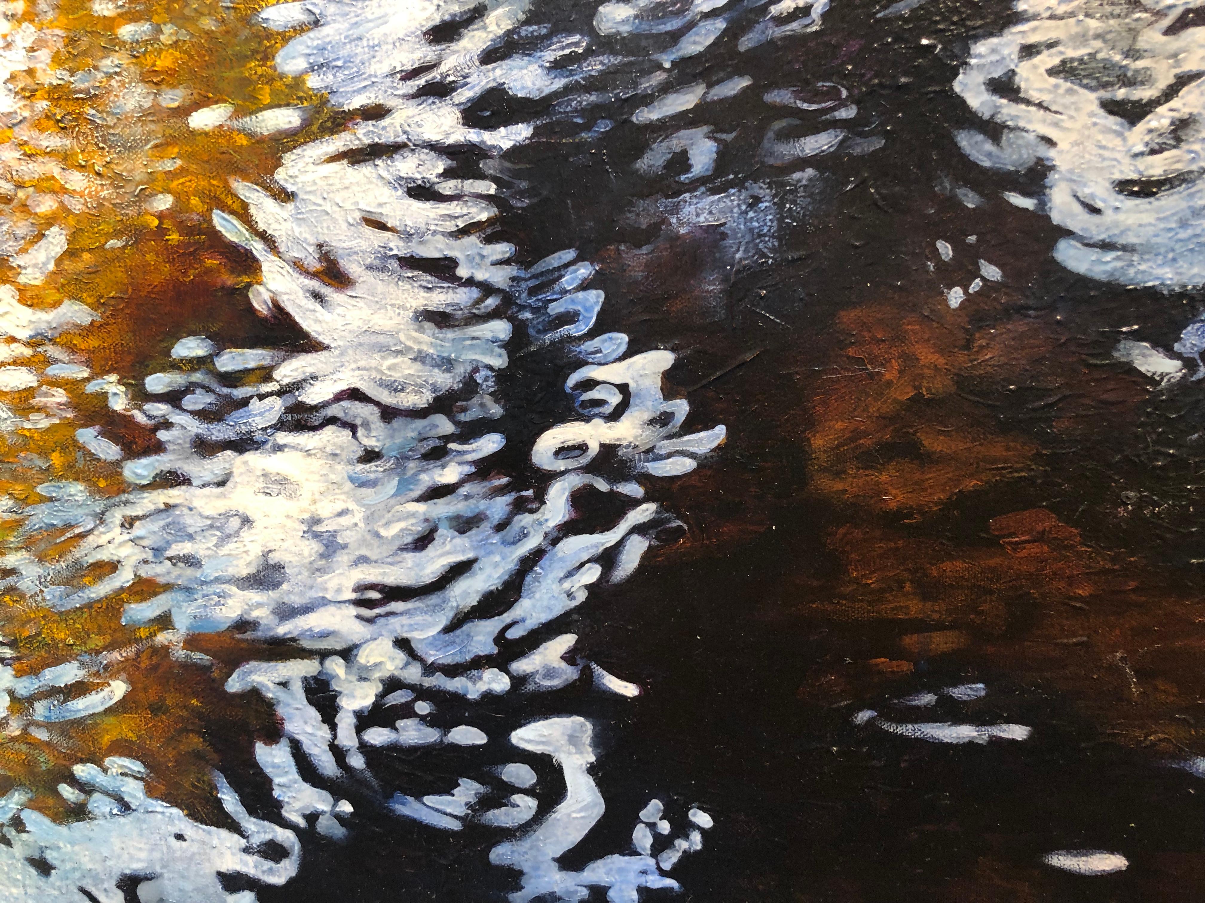 Light Play - Oil on Canvas Painting of Water and Trees with Reflecting Light 2