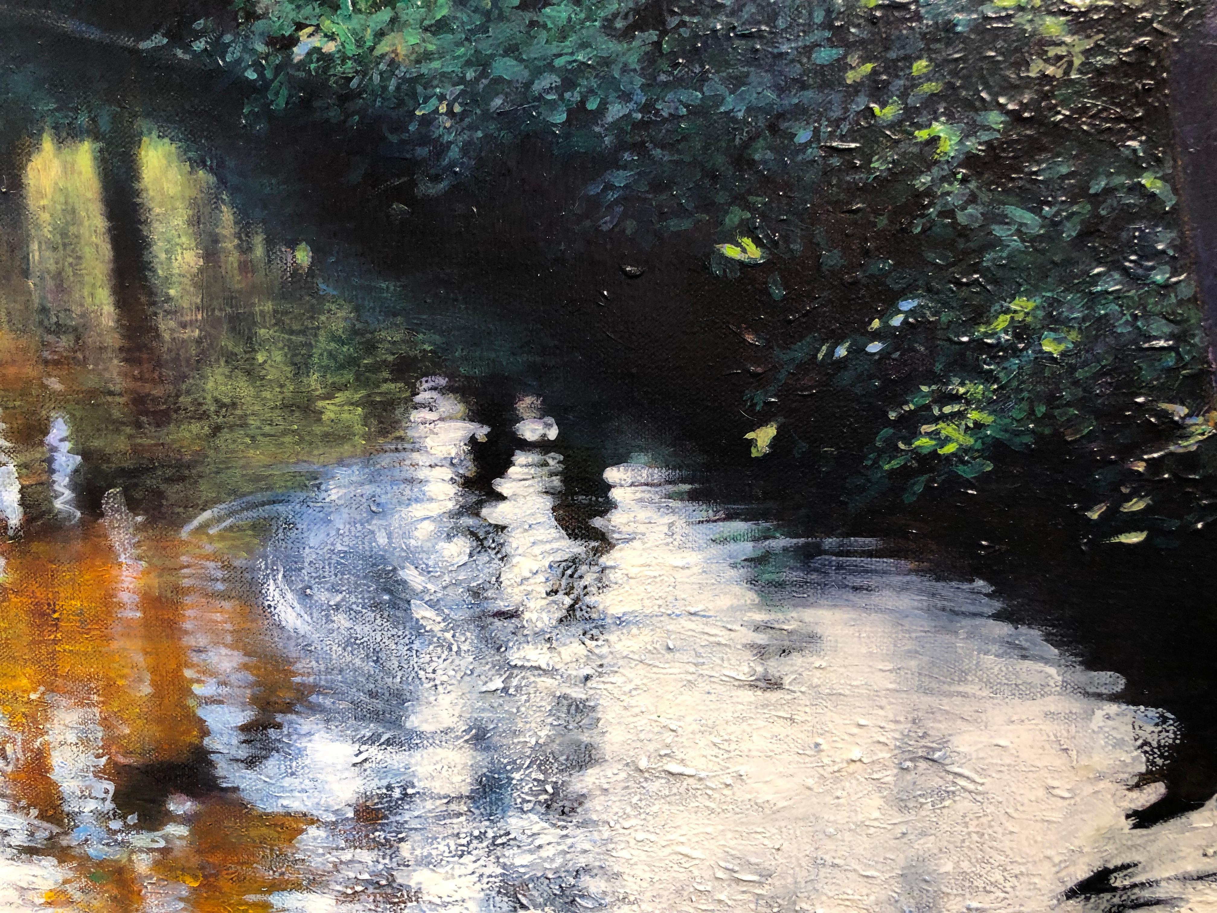 Light Play - Oil on Canvas Painting of Water and Trees with Reflecting Light 3
