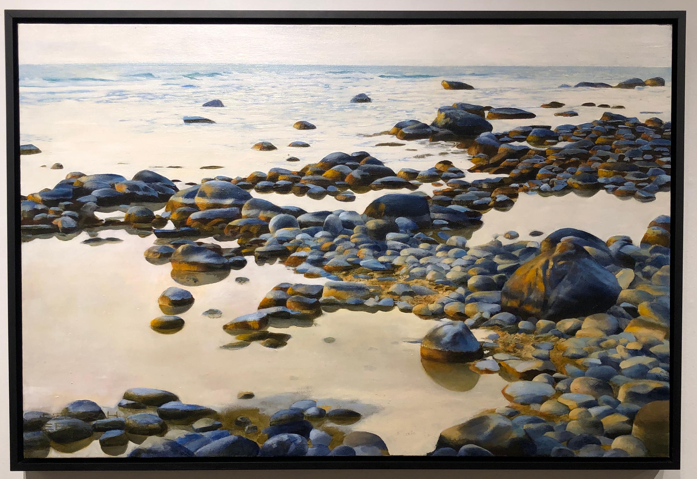 Song of Stones, Rocky Beach of Northern Michigan, Original Oil on Canvas - Painting by Deborah Ebbers