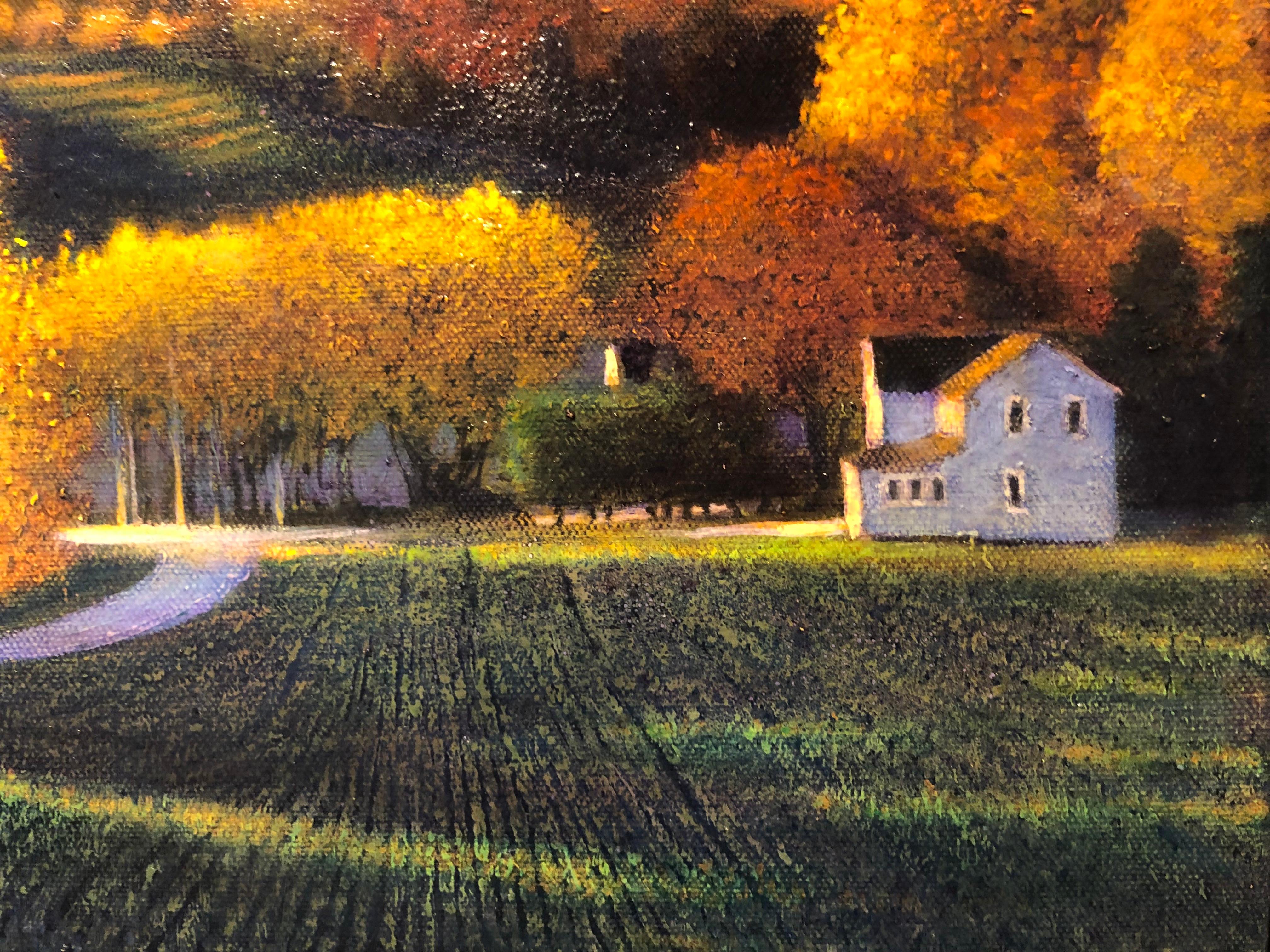 The Color of Home, Original Oil Painting, Glowing Autumn Foliage on Country Road 8