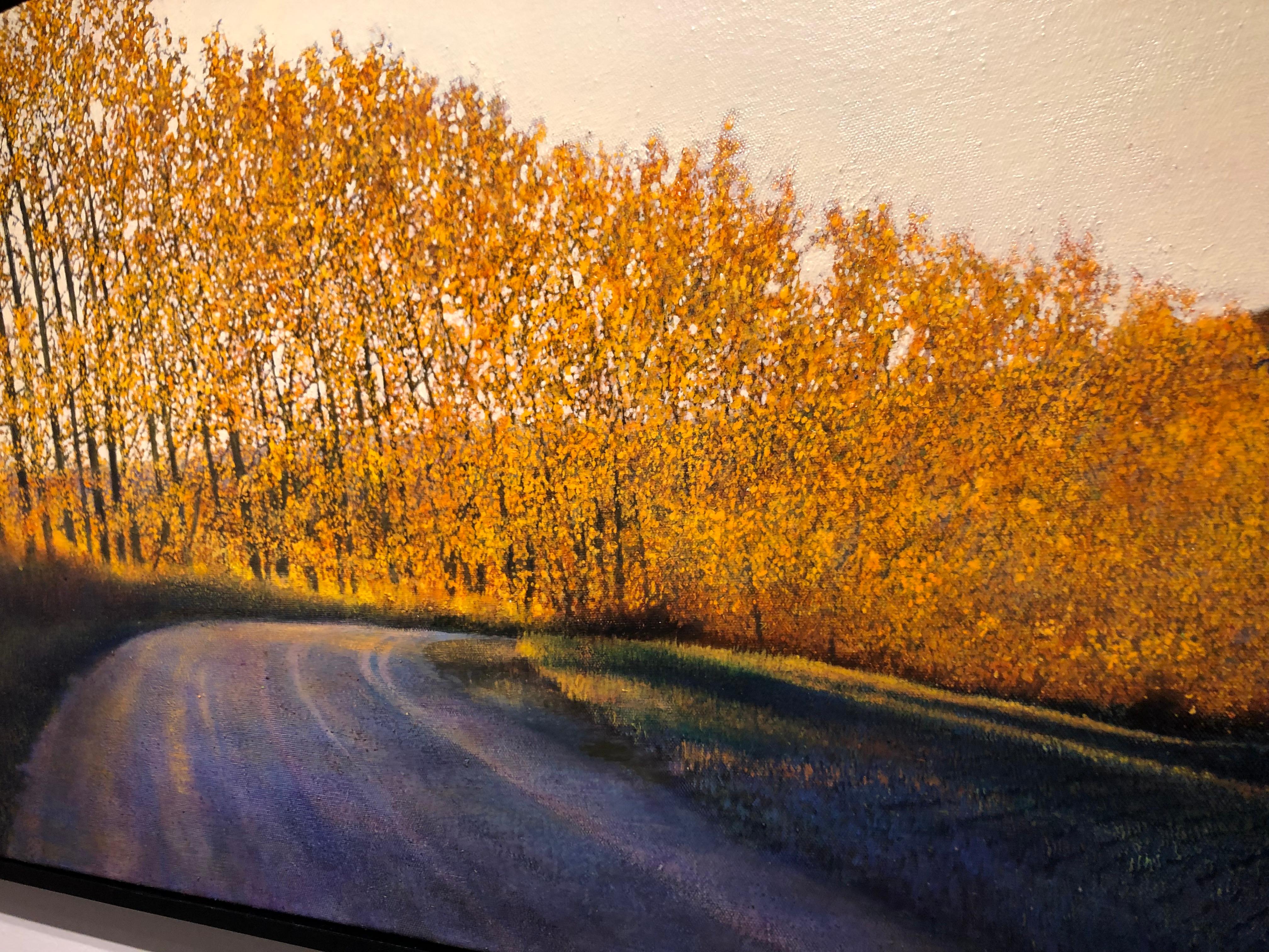 The Color of Home, Original Oil Painting, Glowing Autumn Foliage on Country Road 10