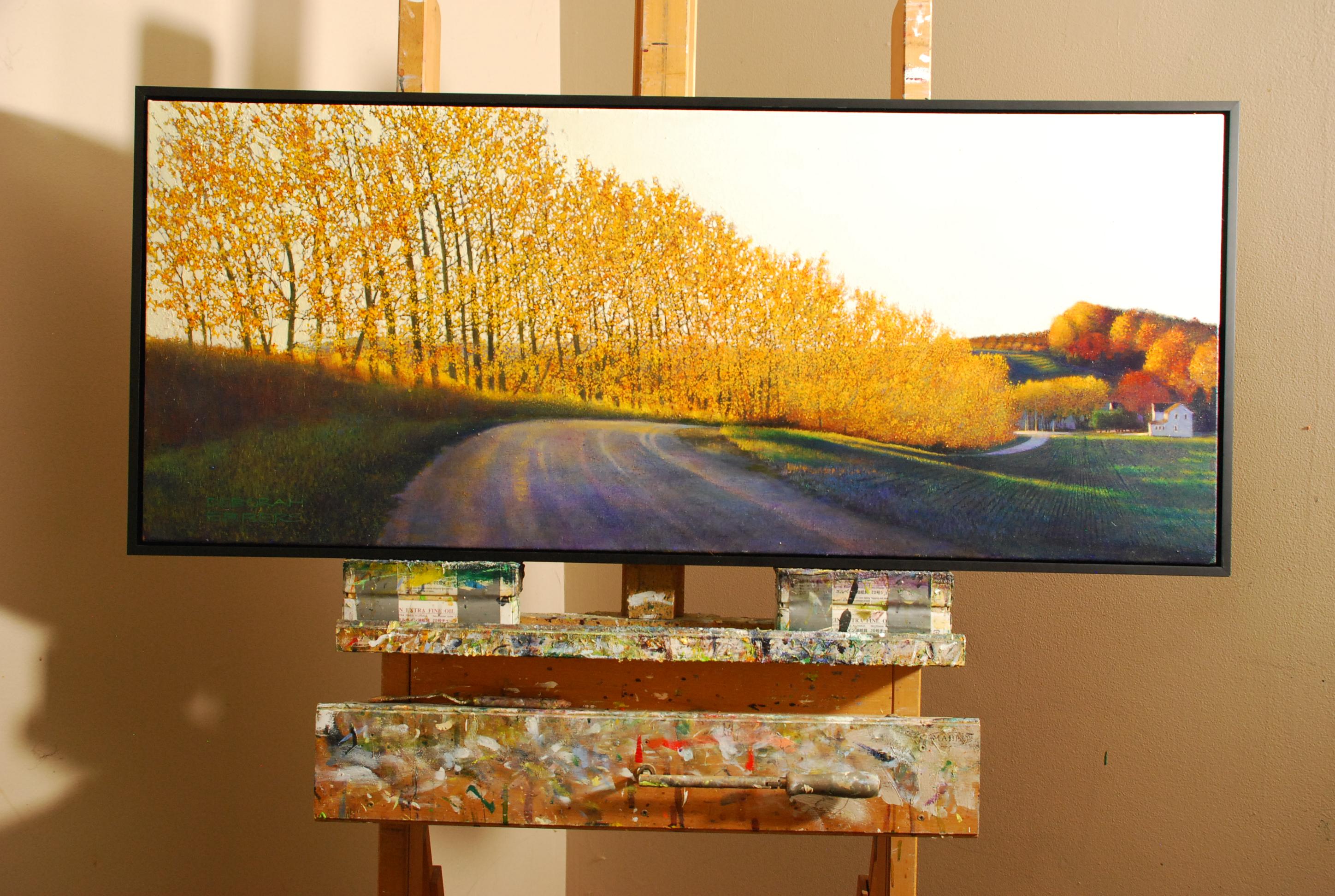 The Color of Home, Original Oil Painting, Glowing Autumn Foliage on Country Road 2