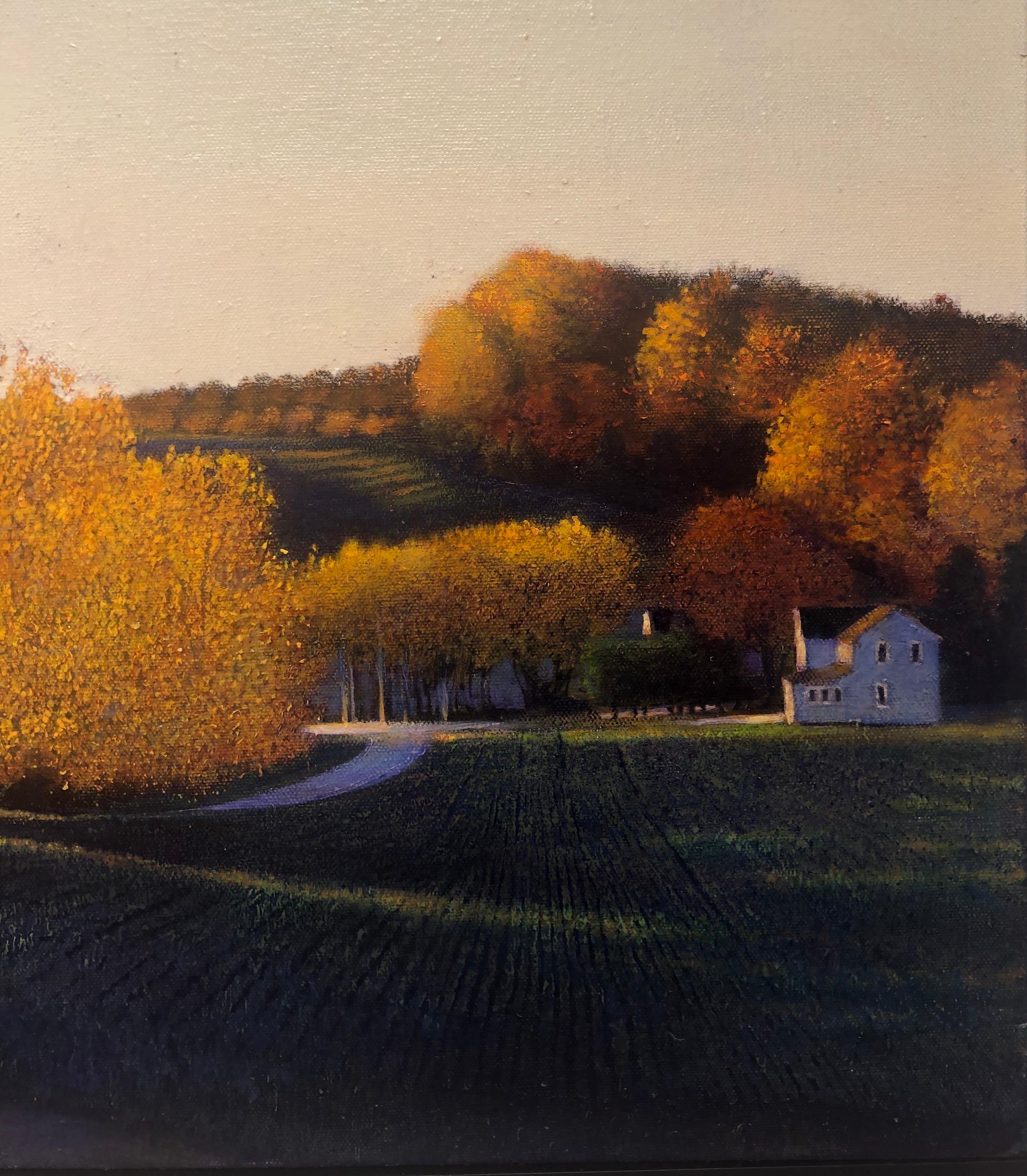 The Color of Home, Original Oil Painting, Glowing Autumn Foliage on Country Road 3