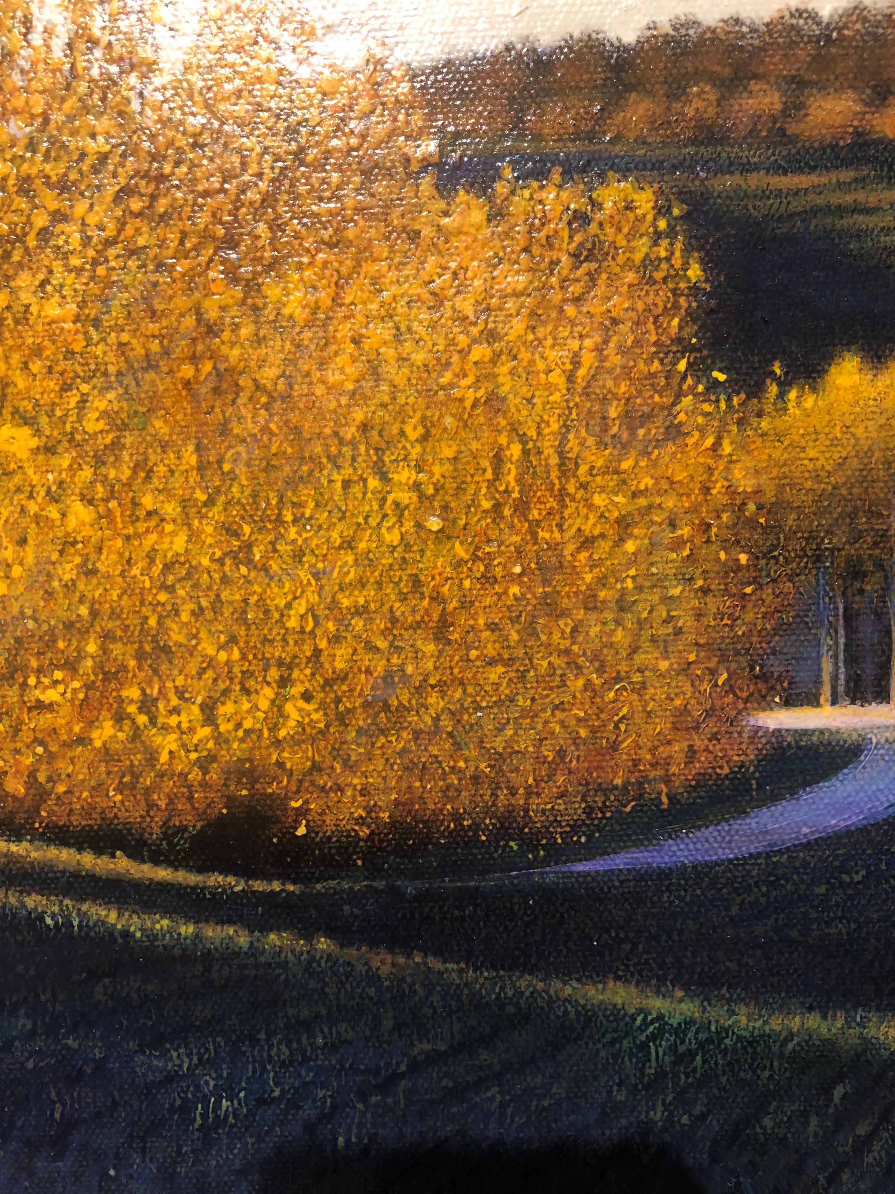 The Color of Home, Original Oil Painting, Glowing Autumn Foliage on Country Road 5