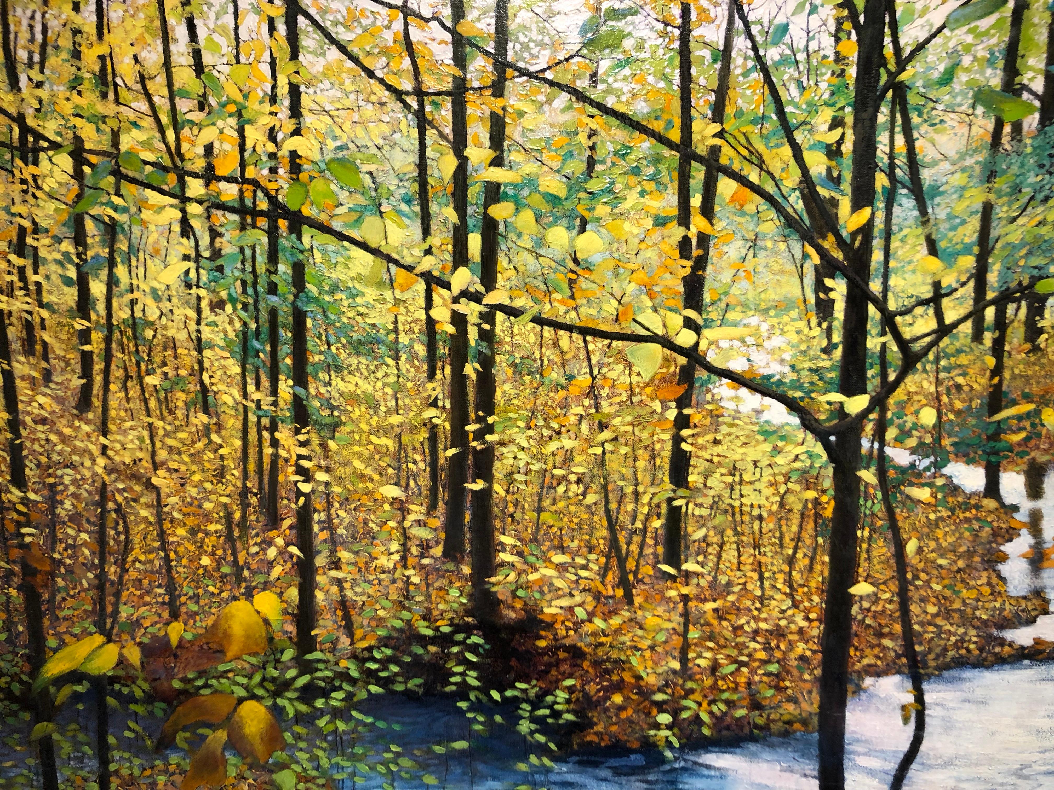 The Turning - Original Oil Painting of Stream and Trees with Leaf Covered Forest 5