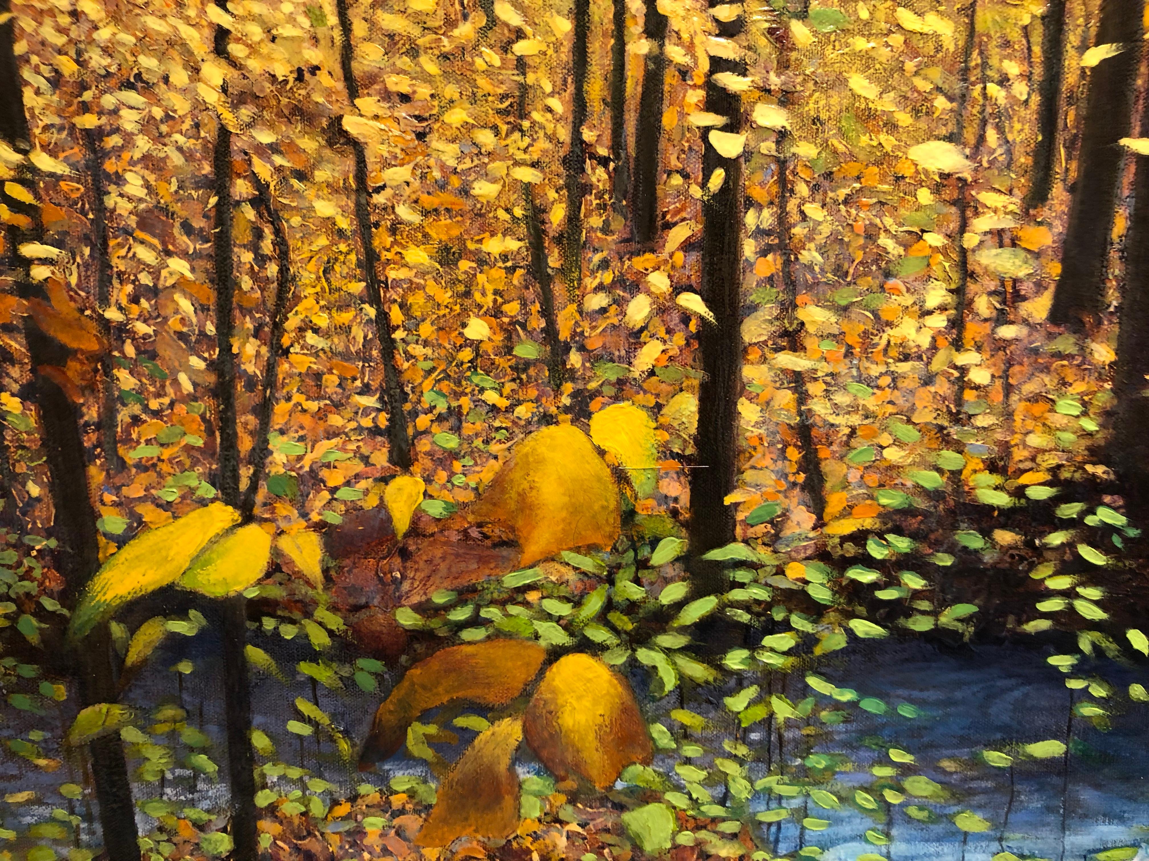 The Turning - Original Oil Painting of Stream and Trees with Leaf Covered Forest 7
