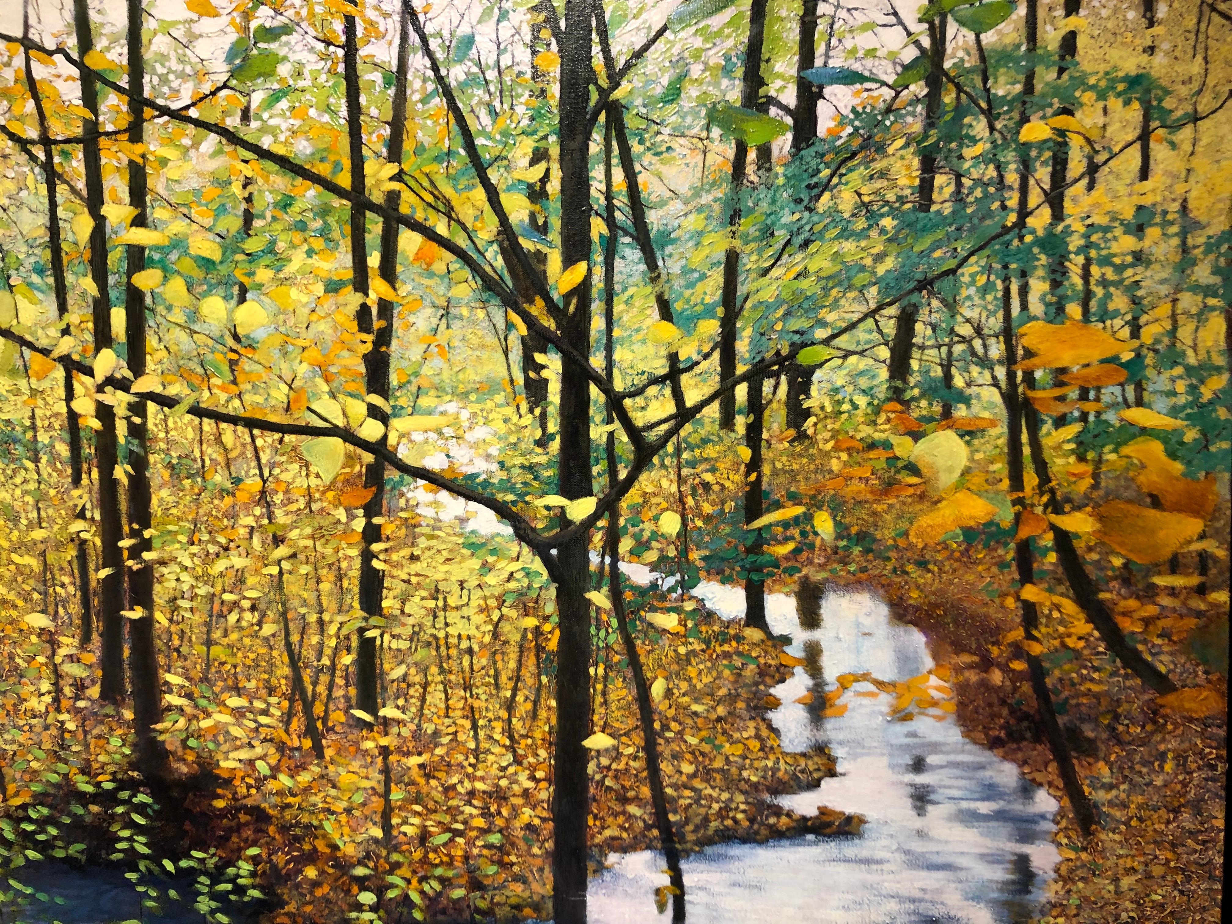 The Turning - Original Oil Painting of Stream and Trees with Leaf Covered Forest 4