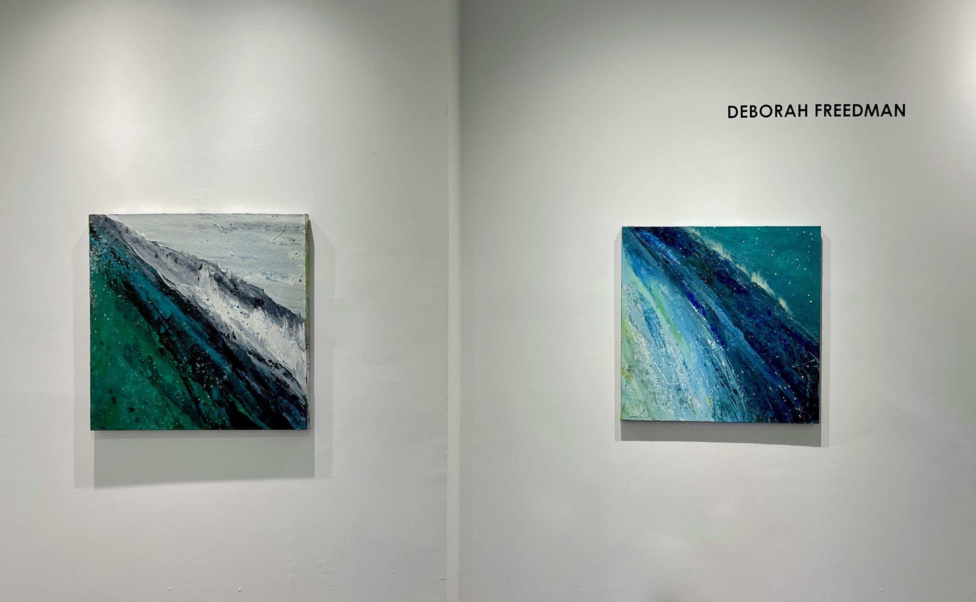 A Better World 1, teal and blue oil painting of ocean waves, abstract water - Painting by Deborah Freedman