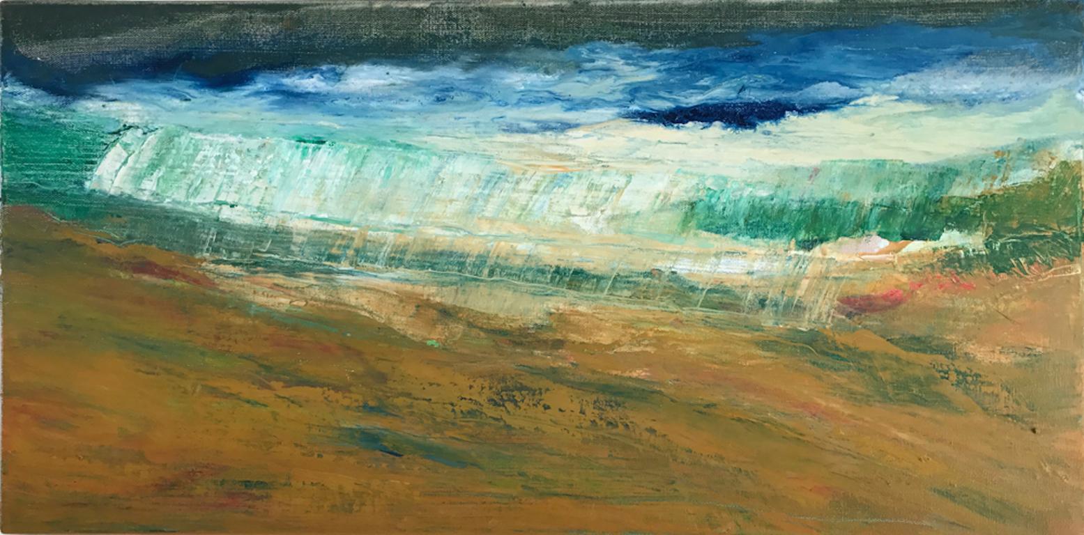 Deborah Freedman Abstract Painting - A Better World 21, yellow and teal oil painting of ocean waves, abstract water